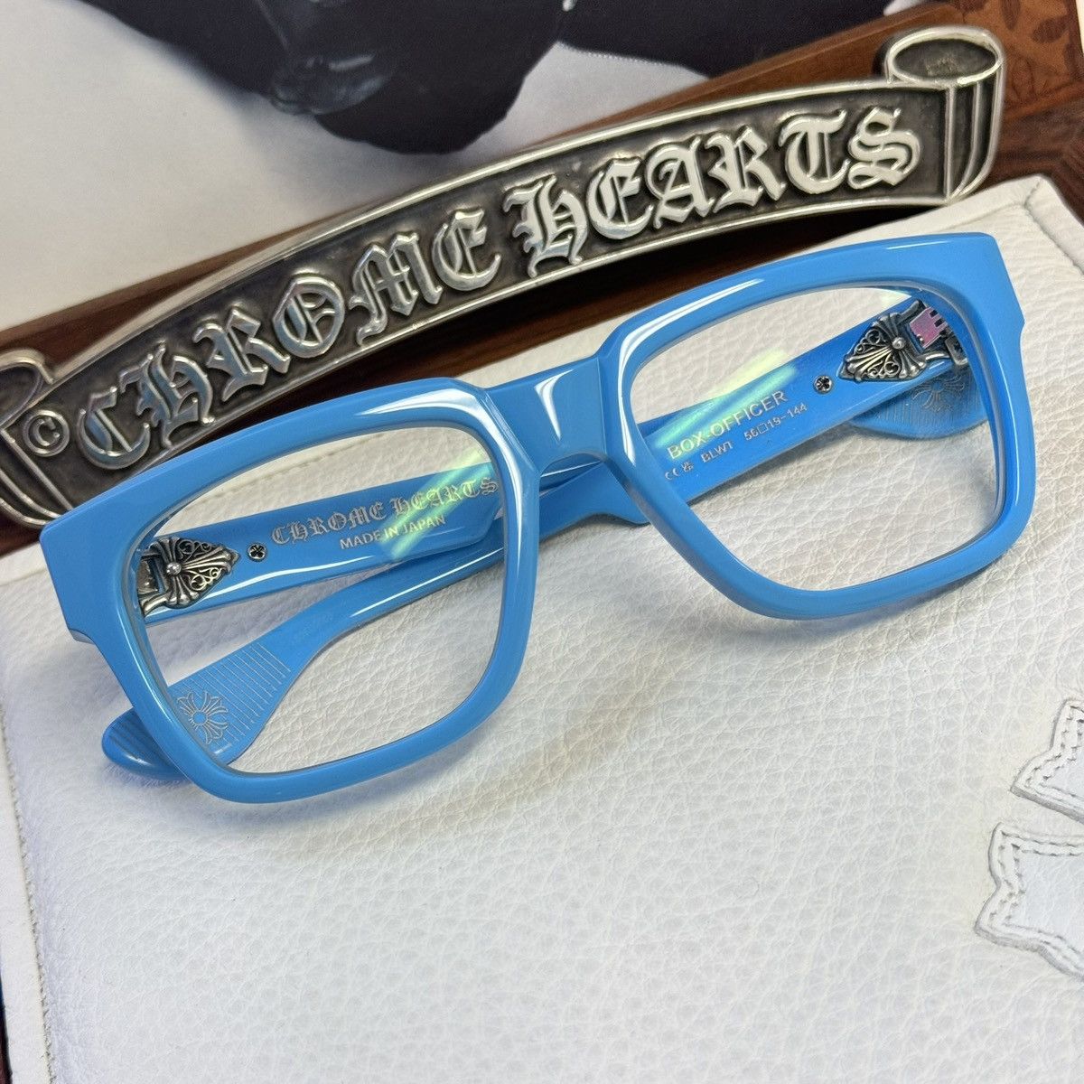 Pre-owned Chrome Hearts Box Officer Glasses In Blue
