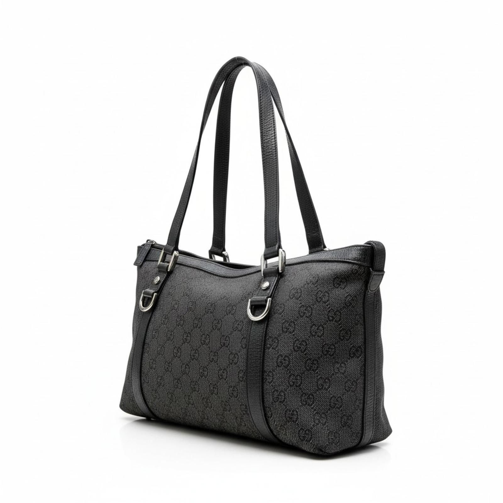 Gucci Gucci - Black Monogram Canvas Leather Trim Shoulder Bag Size ONE SIZE - 1 Thumbnail