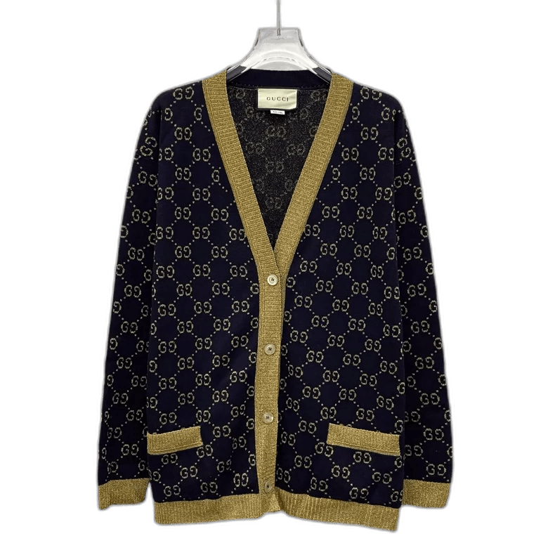 Gucci Gucci Navy Logo V-Neck Knit Cardigan Size L / US 10 / IT 46 - 1 Thumbnail