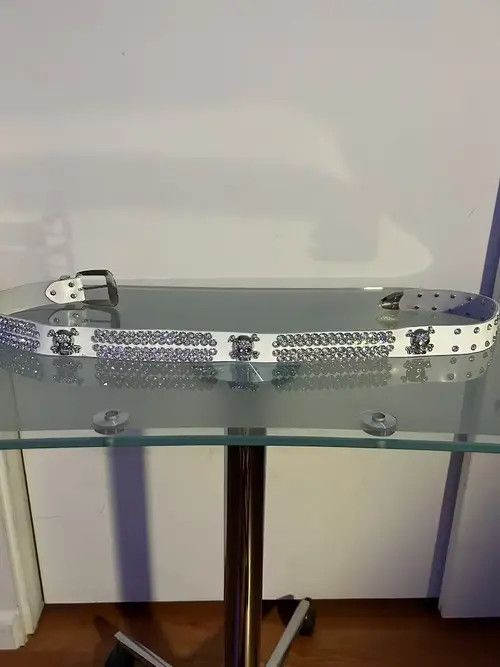 Anime × Goods × Japanese Brand Belts Y2K Rhinestone Skull Belt (white) Size 32 - 1 Thumbnail