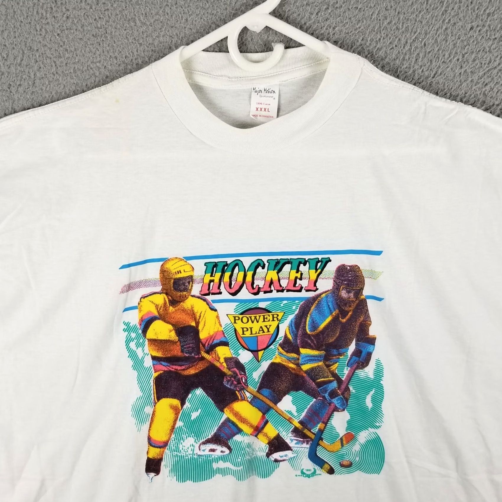 Vintage Vintage 1990s Hockey T Shirt Men XXXL White Power Play 1992 Graphic Tee 3XL Size US XXL / EU 58 / 5 - 2 Thumbnail
