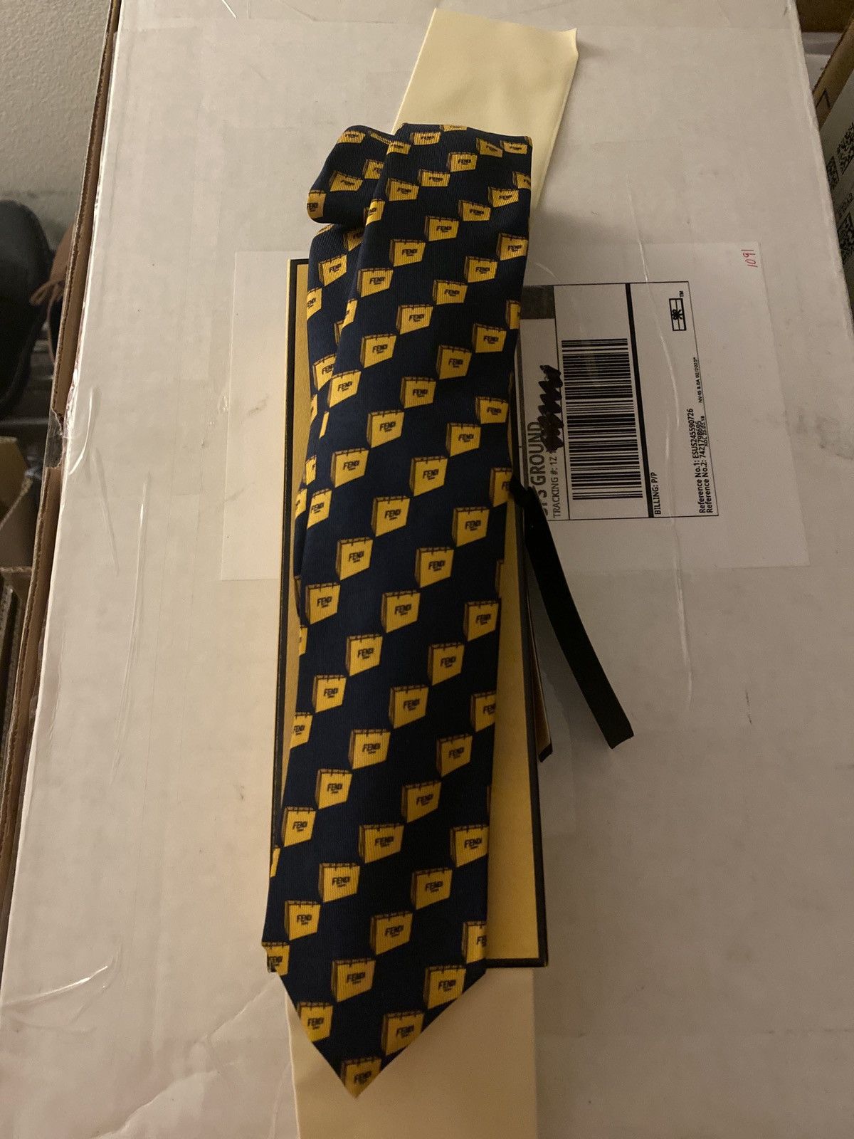 Fendi fendi navy blue gold tie NWT Size ONE SIZE - 1 Thumbnail
