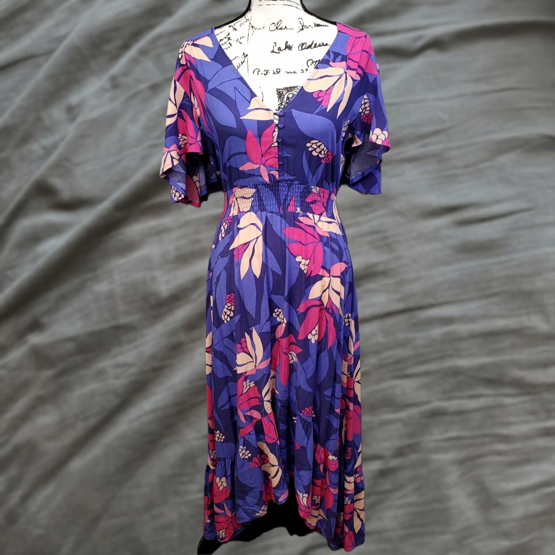atl abel the label maxi dress Abel the Label Charlotte Maxi Dress Pink/Red Floral Tie-Back XS EUC