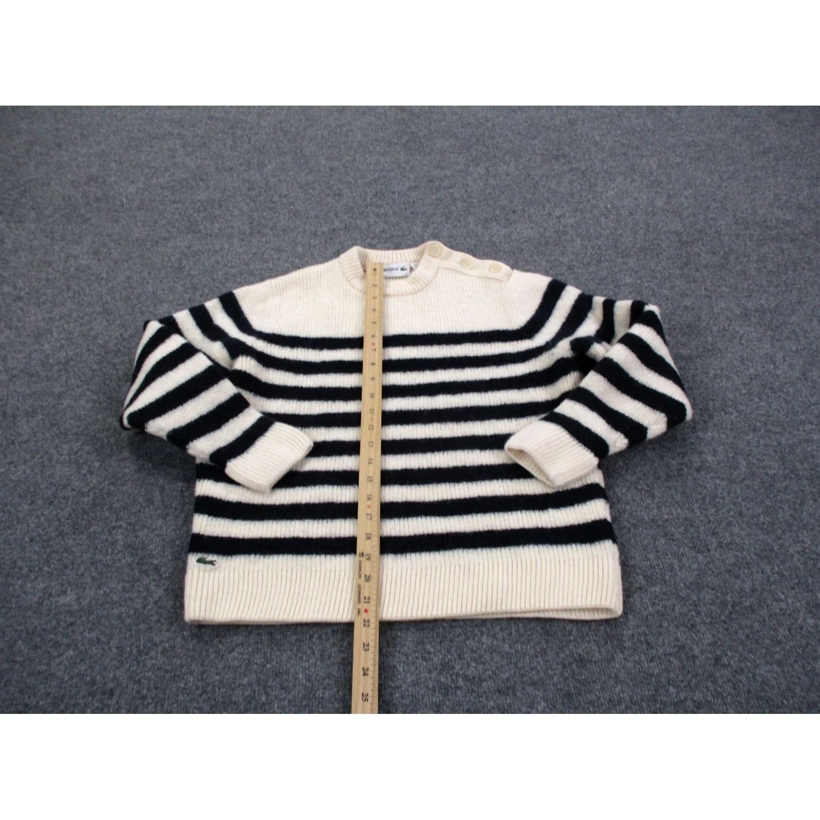 Lacoste Lacoste Sweater Womens 2XL White Wool Oversized Classic Pullover Stripe Knit Round Neck Long Sleeve Logo Pullover Winter Fall Spring Womens 2XL Size XXL / US 16-18 / IT 52-54 - 3 Thumbnail