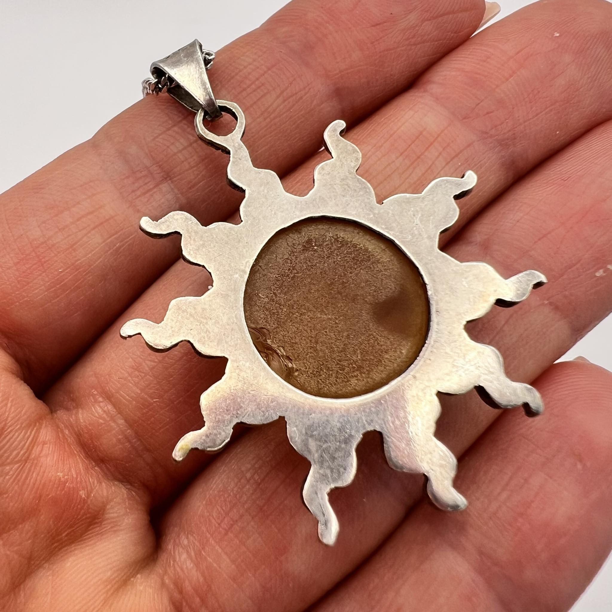 Jewelry Vintage Sterling Silver 925 Necklace Pendant Sun Amber Size ONE SIZE - 7 Thumbnail
