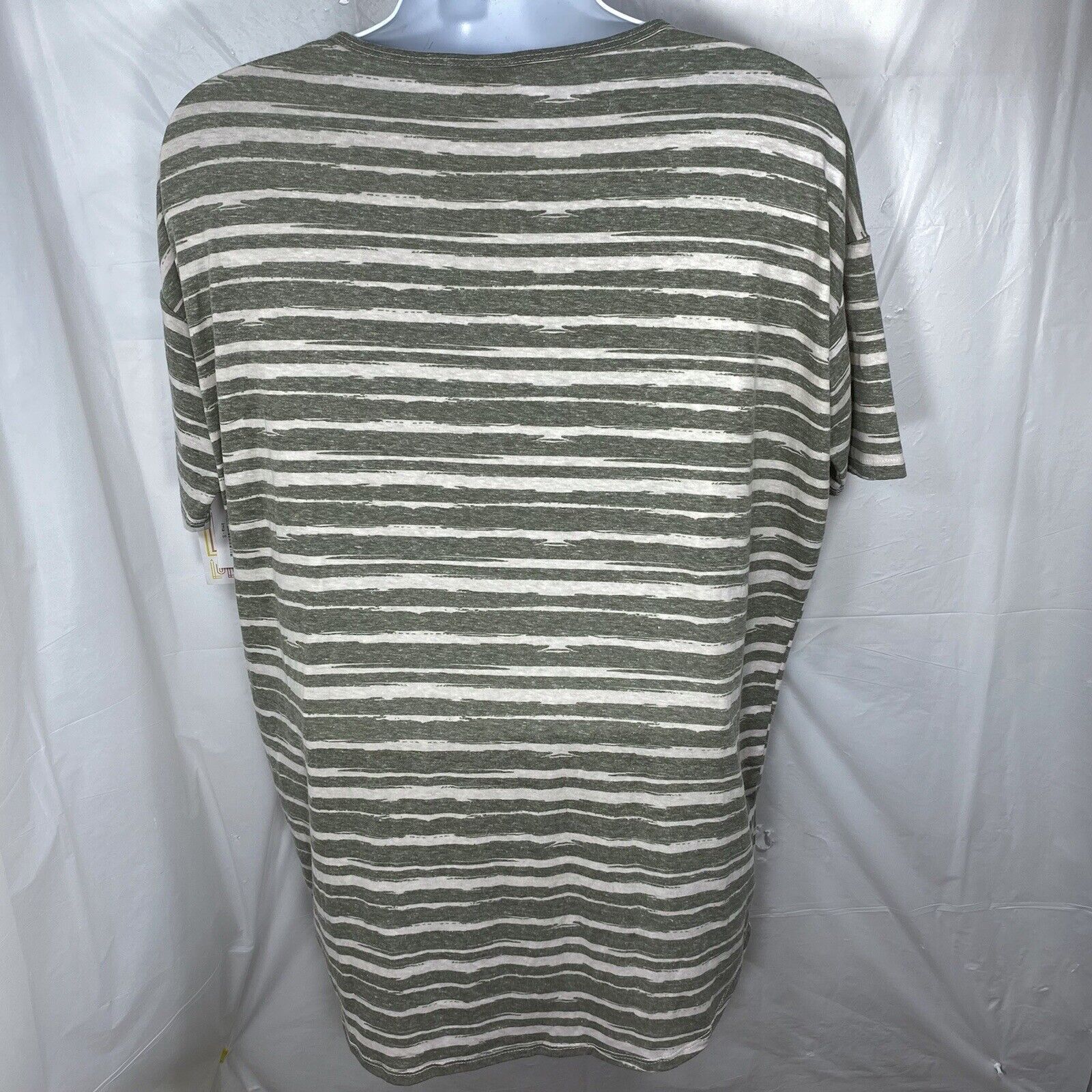 Other LulaRoe Irma Hi Lo Green Beige Striped Oversized T Shirt Size S / US 4 / IT 40 - 6 Thumbnail