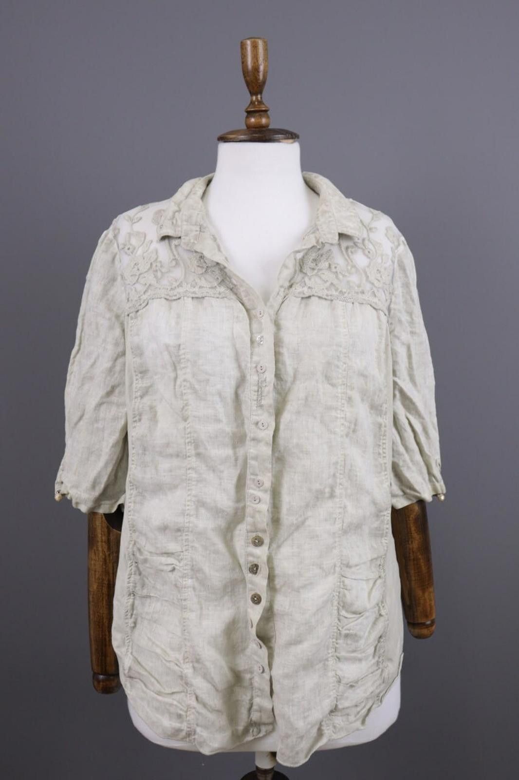 Designer Bottega Beige Mesh Floral Shirt Blouse Tunic Size M Size M / US 6-8 / IT 42-44 - 1 Thumbnail