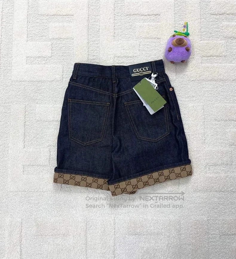 Gucci Gucci Blue straight leather logo denim shorts Size 22" - 2 Thumbnail