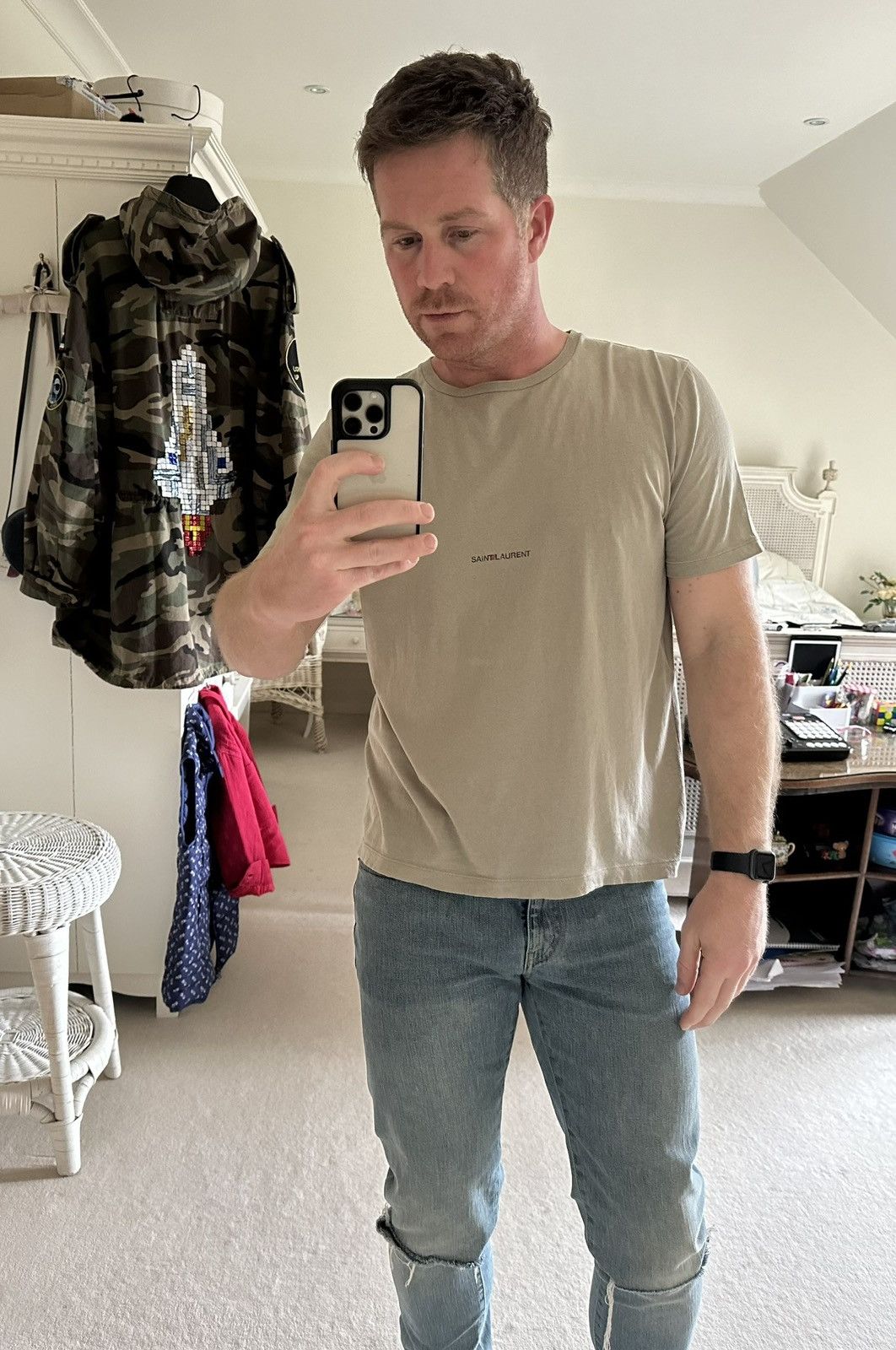 Saint Laurent Paris $550 Saint Laurent Rive Gauche logo t shirt olive khaki M Size US M / EU 48-50 / 2 - 8 Thumbnail