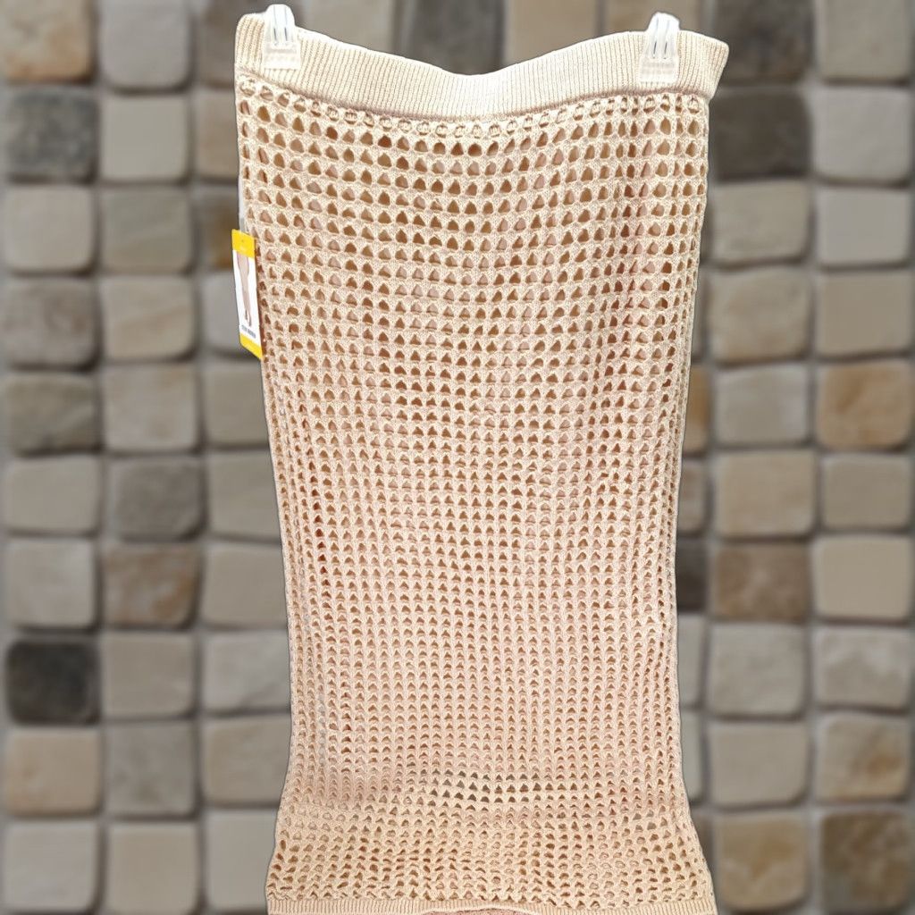 Steve Madden Steve Madden Crochet Straight Skirt Womens Medium Beige Knit Lined Elastic Waist Midi Skirt, Casual Beach Bohemian Size 32" / US 10 / IT 46 - 1 Thumbnail