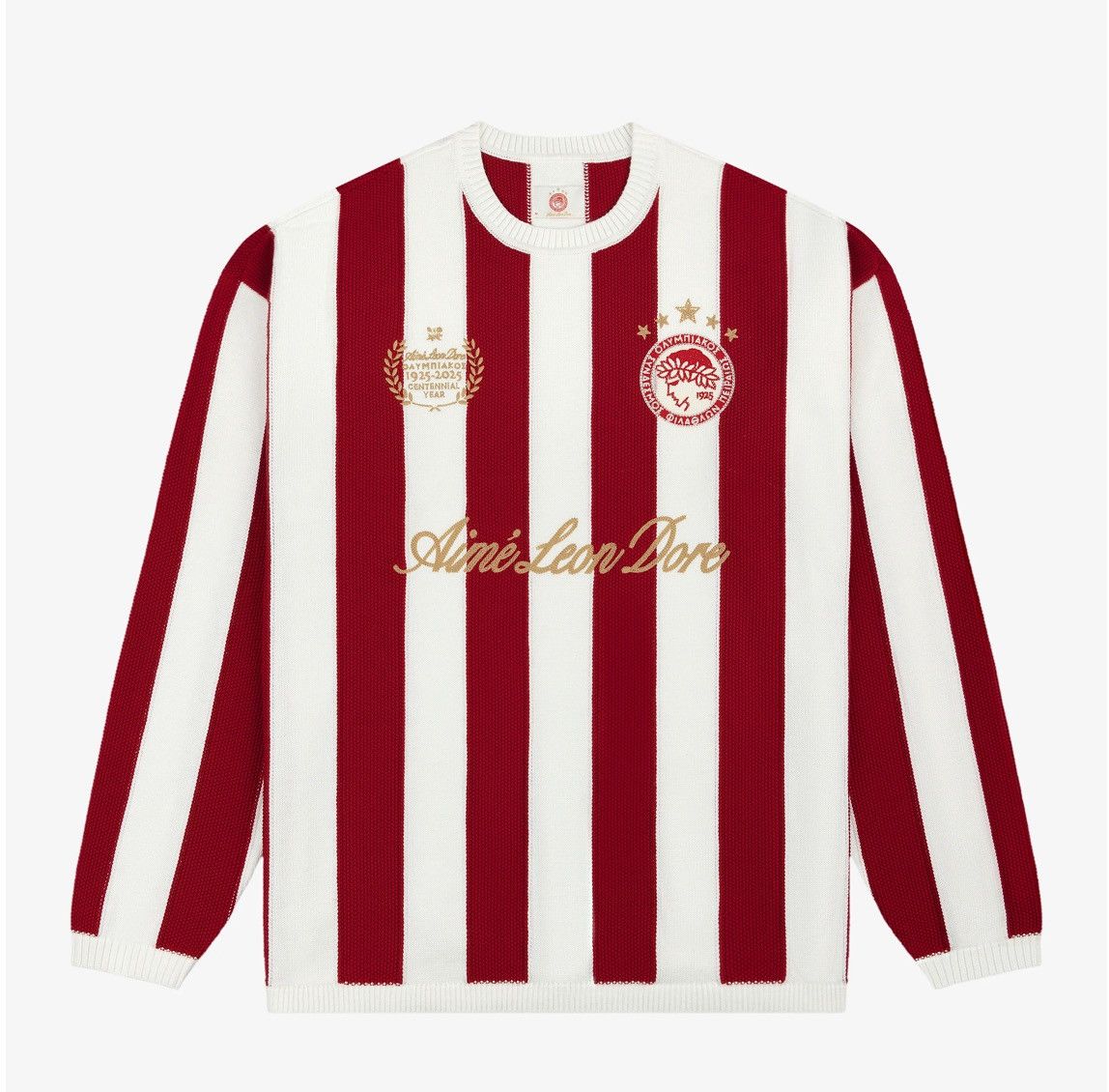 Aime Leon Dore Aime Leon Dore ALD Olympiacos F.C. Striped Crewneck Sweater Size US XXL / EU 58 / 5 - 1 Thumbnail
