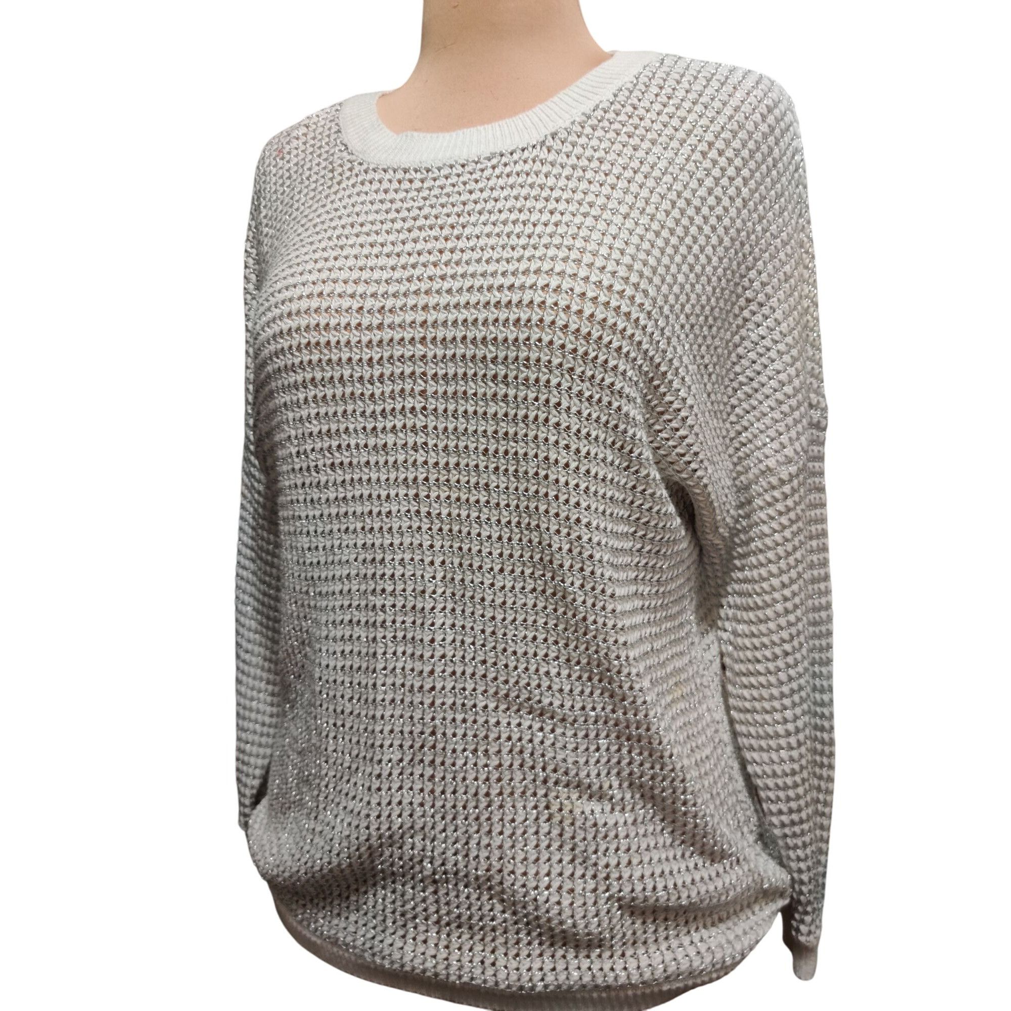 Apt. 9 APT 9 L Womens Sweater White Silver Metallic Knit Sheer Pull Size L / US 10 / IT 46 - 12 Thumbnail