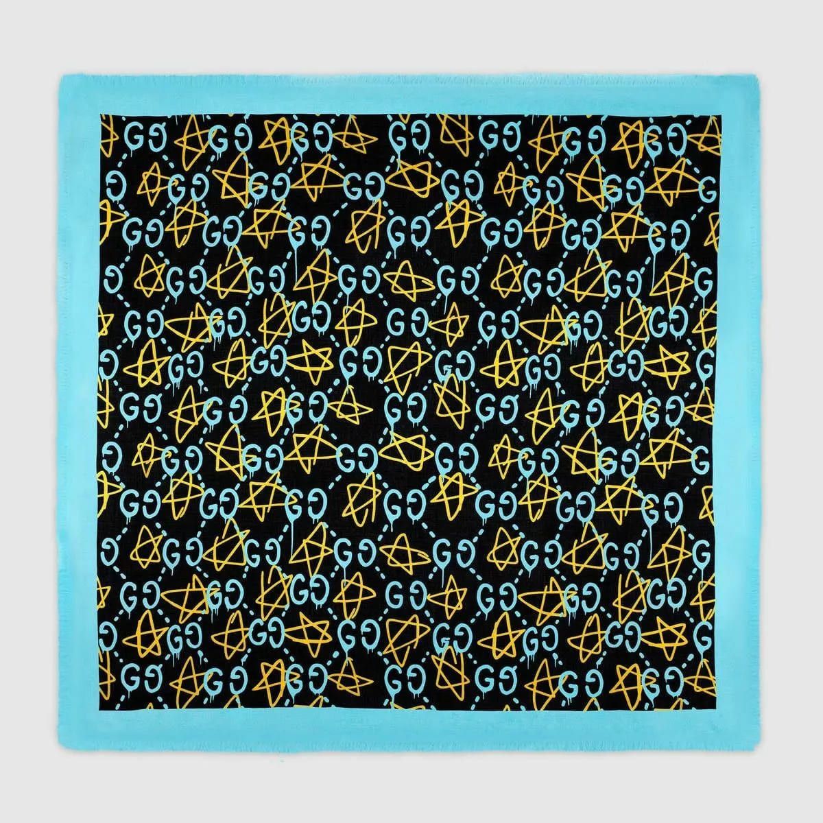 Gucci Ghost Black Blue GG Star Modal Silk Large Scarf Shawl w/Box Size ONE SIZE - 1 Thumbnail
