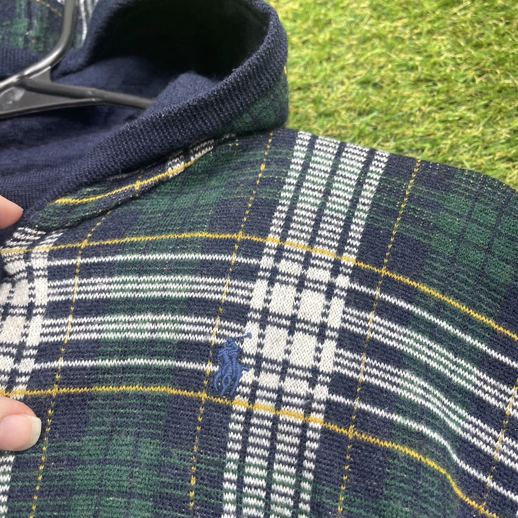 VINTAGE Ralph Lauren Wool Poncho Sweater Womens Size 6 Plaid Multicolor Knit Fall Winter Designer