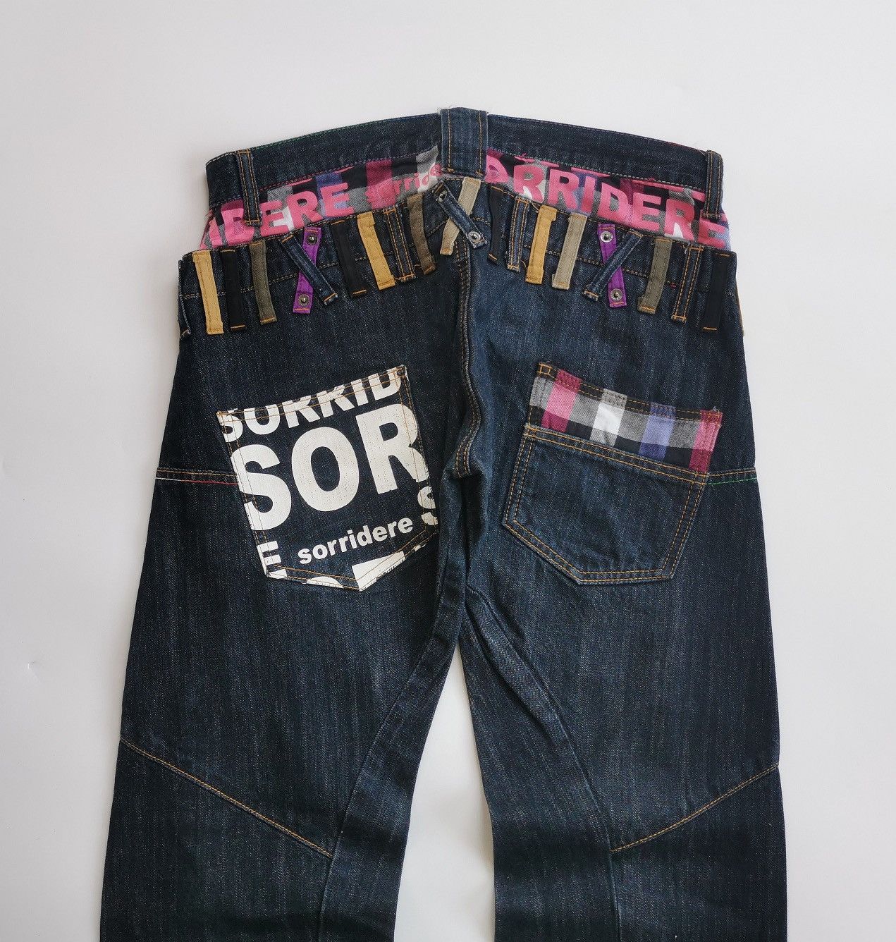Kapital Sorridere Double Waist Zipper Check Dark Blue Jeans Punk Size US 32 / EU 48 - 7 Thumbnail