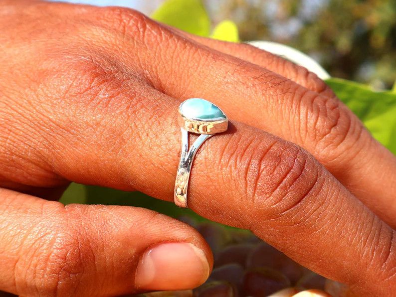 Handmade Larimar Ring, Handmade Sterling Silver, February Birthstone Size ONE SIZE - 5 Thumbnail