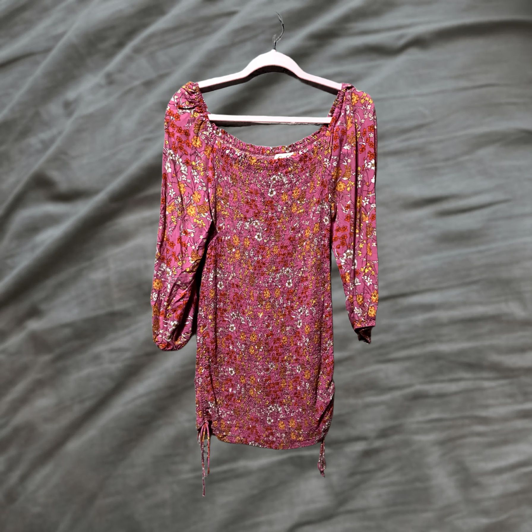 Jessica Simpson Jessica Simpson, Women S, Pink Floral Long Sleeve Smocked Bodycon Mini Dress, Adult S, Pink
