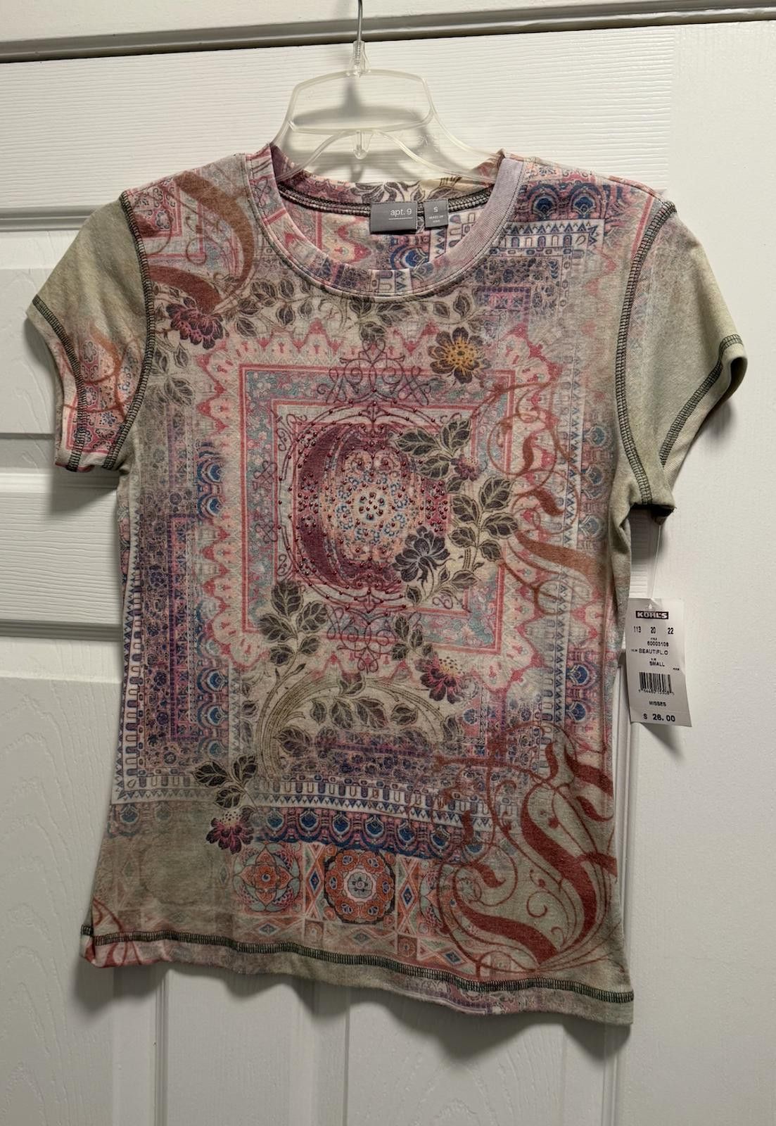 Designer Apt. 9 Boho Kaleidoscope Rhinestone Tee S NWT Kohl’s Size S / US 4 / IT 40 - 3 Thumbnail