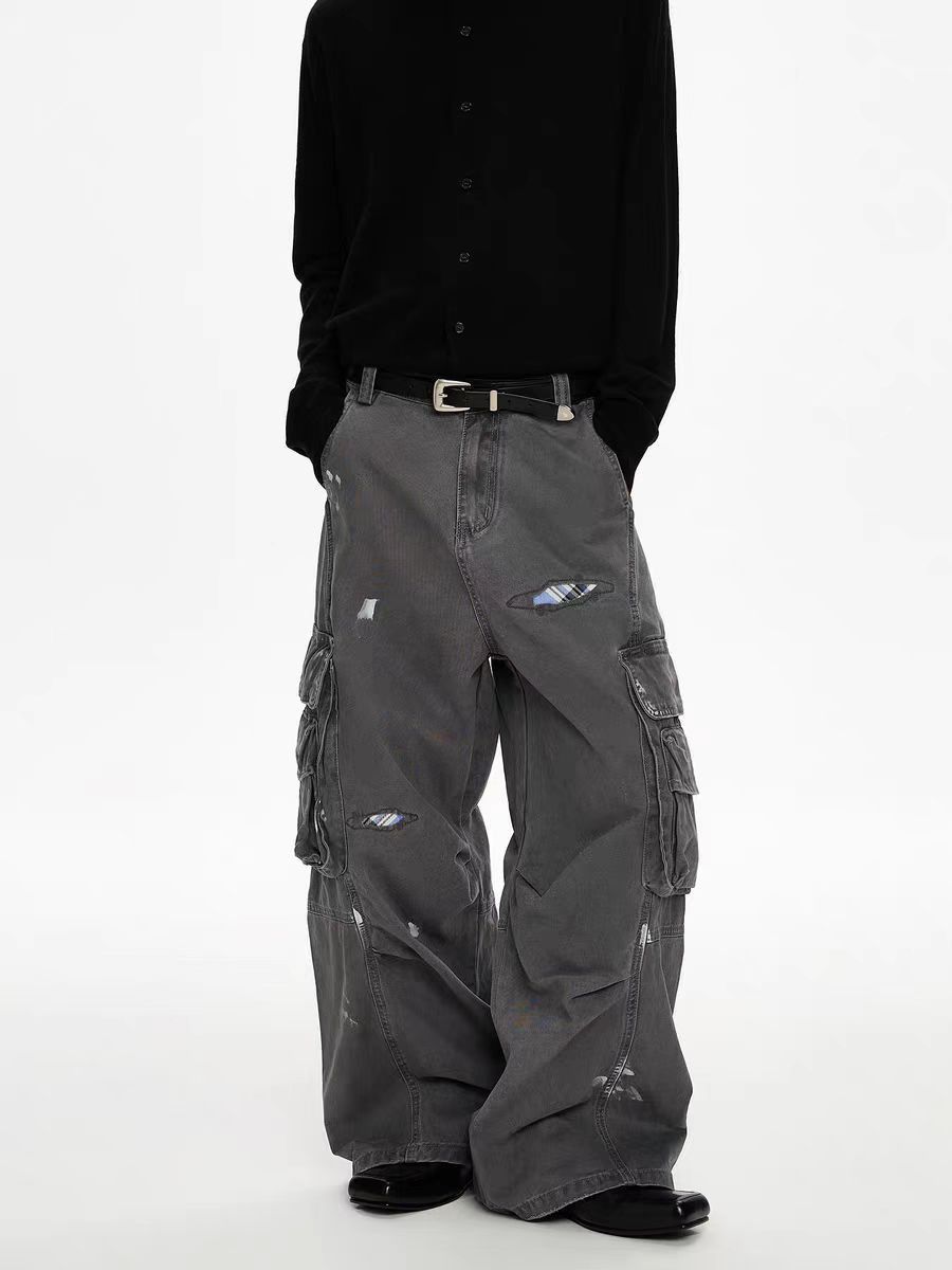 Jean Gray distressed patchwork wide-leg cargo pants Size US 30 / EU 46 - 1 Thumbnail