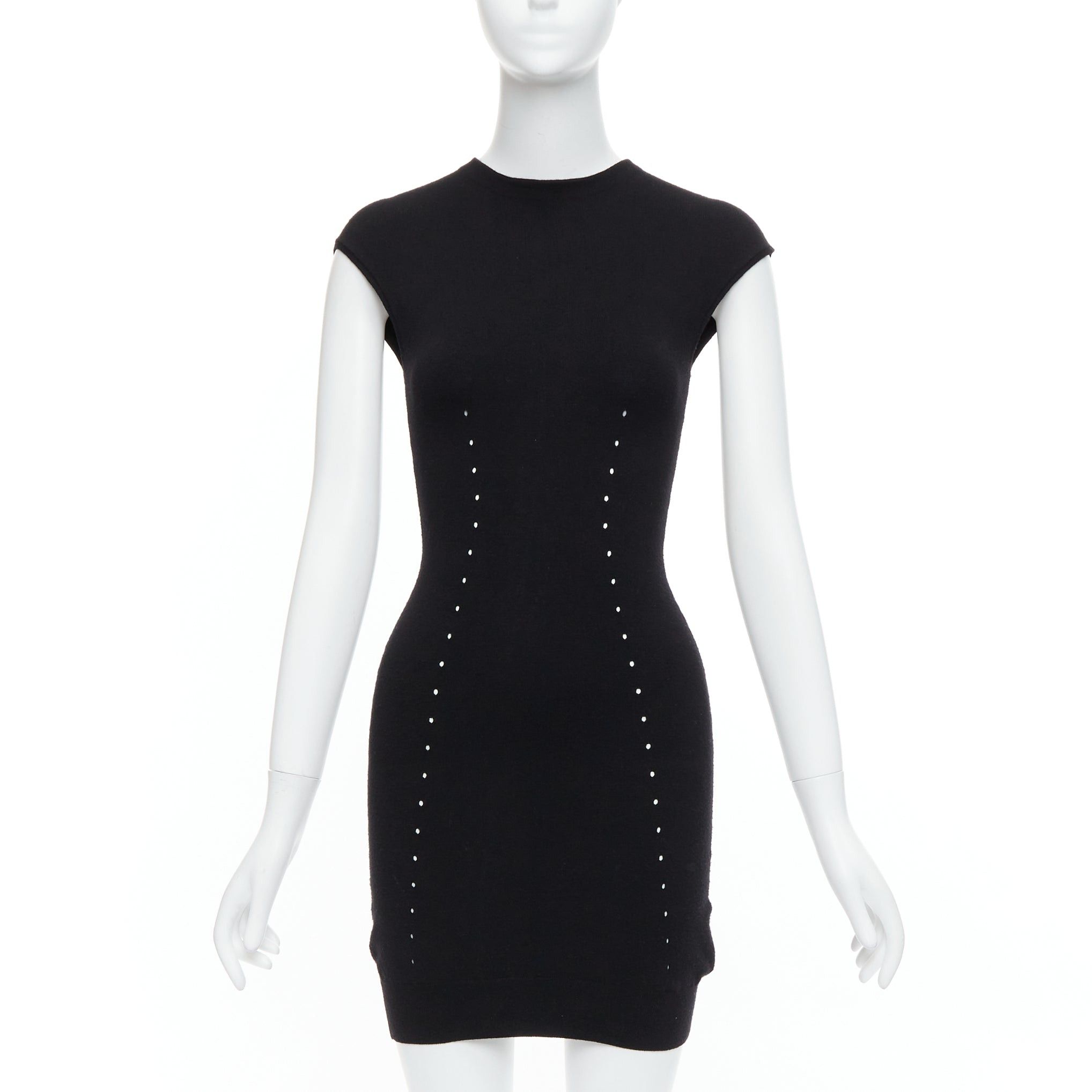 ALEXANDER WANG black wool blend pointelle knit bodycon dress XS 