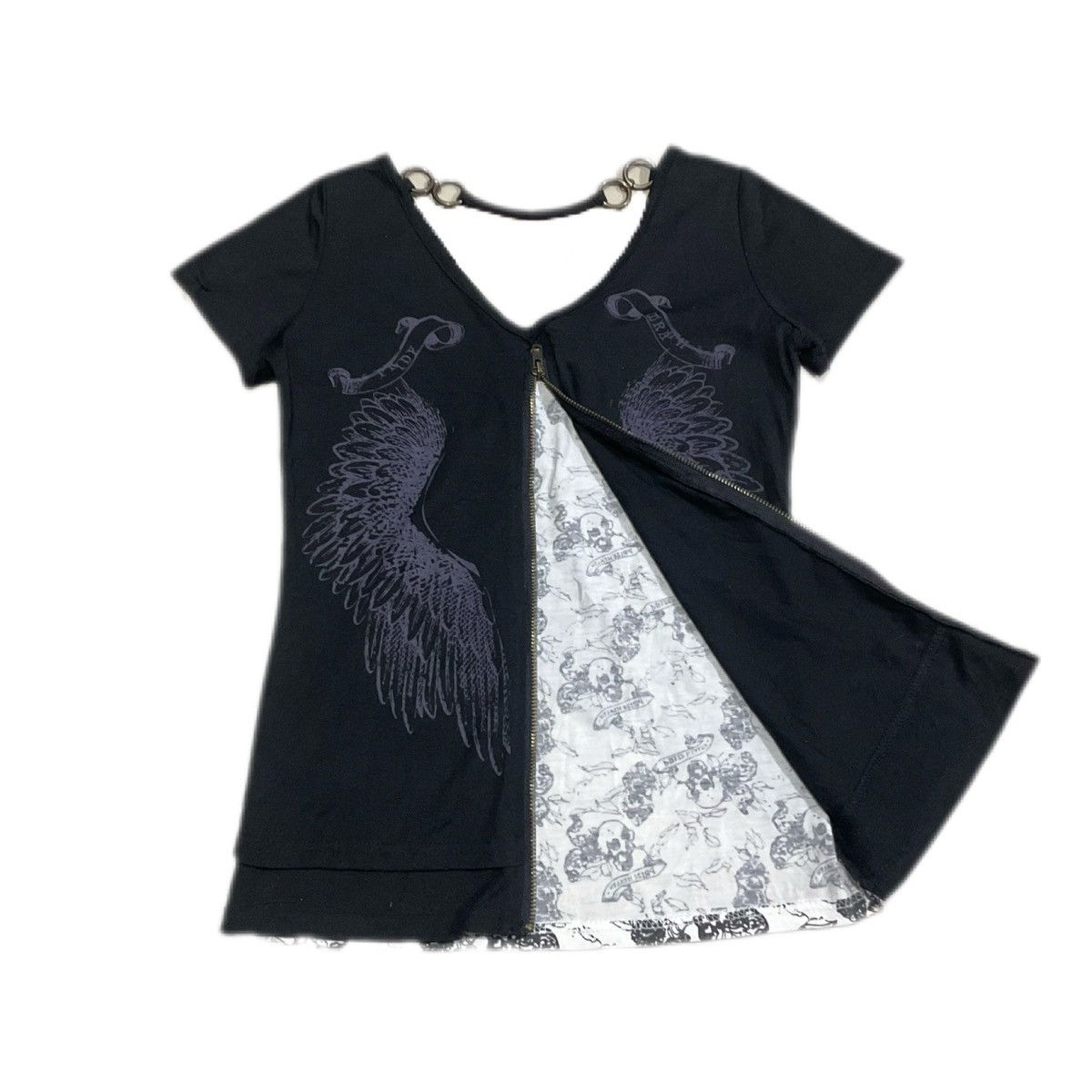 14th Addiction × Hysteric Glamour × If Six Was Nine 🔥Sick Y2K Japanese Goth Double Layer Skull Wings Zipper Tee Size US S / EU 44-46 / 1 - 5 Thumbnail