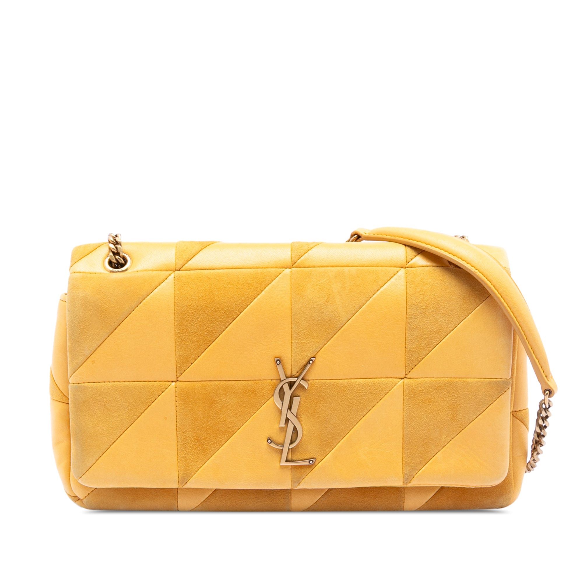 Saint Laurent Paris Medium Lambskin And Suede Patchwork Jamie Shoulder Bag in Yellow, Women's