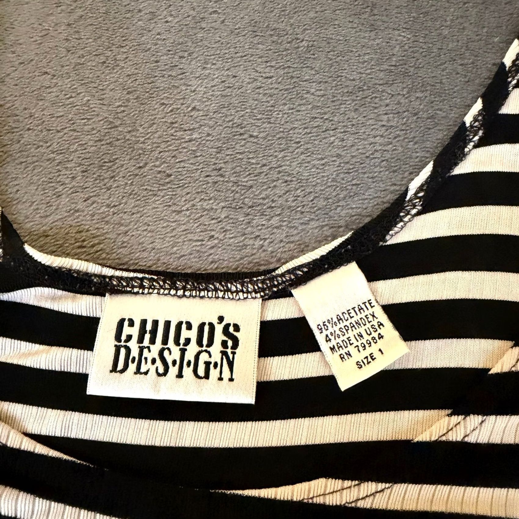 Vintage Chico's Design Striped Ribbed Dress Sleeveless Black White Stretch Womens Size 1 Size XS / US 0-2 / IT 36-38 - 2 Thumbnail