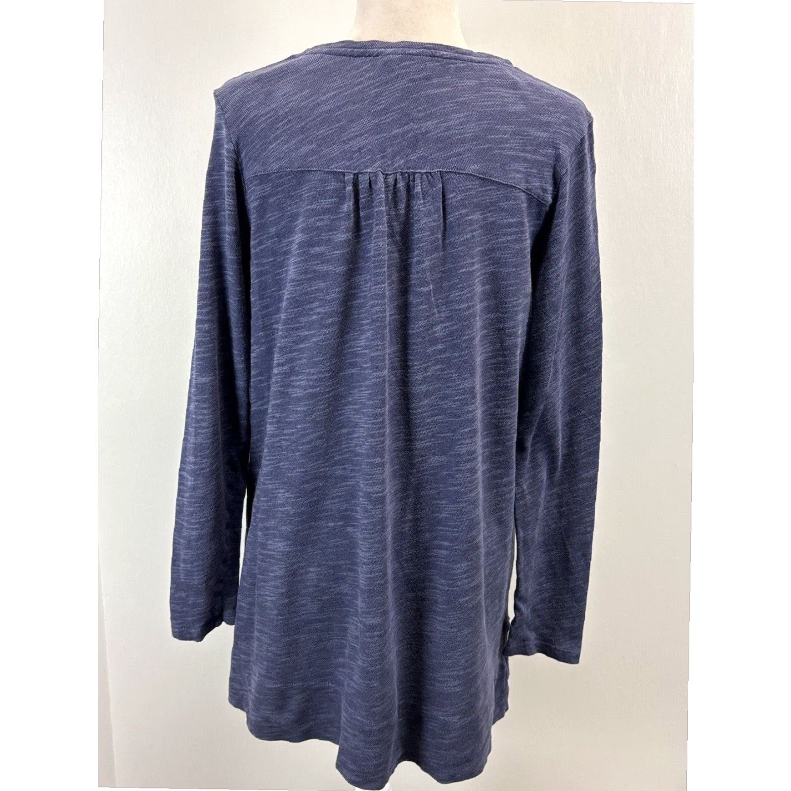 J. Jill J. Jill Women's Blue Long Sleeve Tunic Shirt Medium Heatgered Side Slits Casual Cotton Size M / US 6-8 / IT 42-44 - 3 Thumbnail