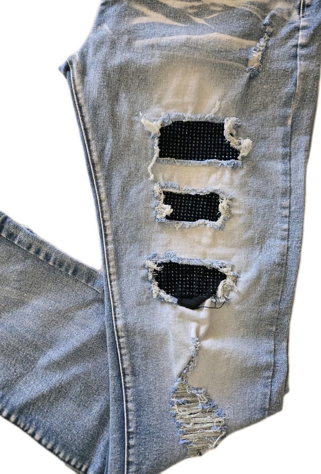Jean Upcycled Handmade Patchwork Sequins Jeans 36x32 Embellished Size US 36 / EU 52 - 5 Thumbnail