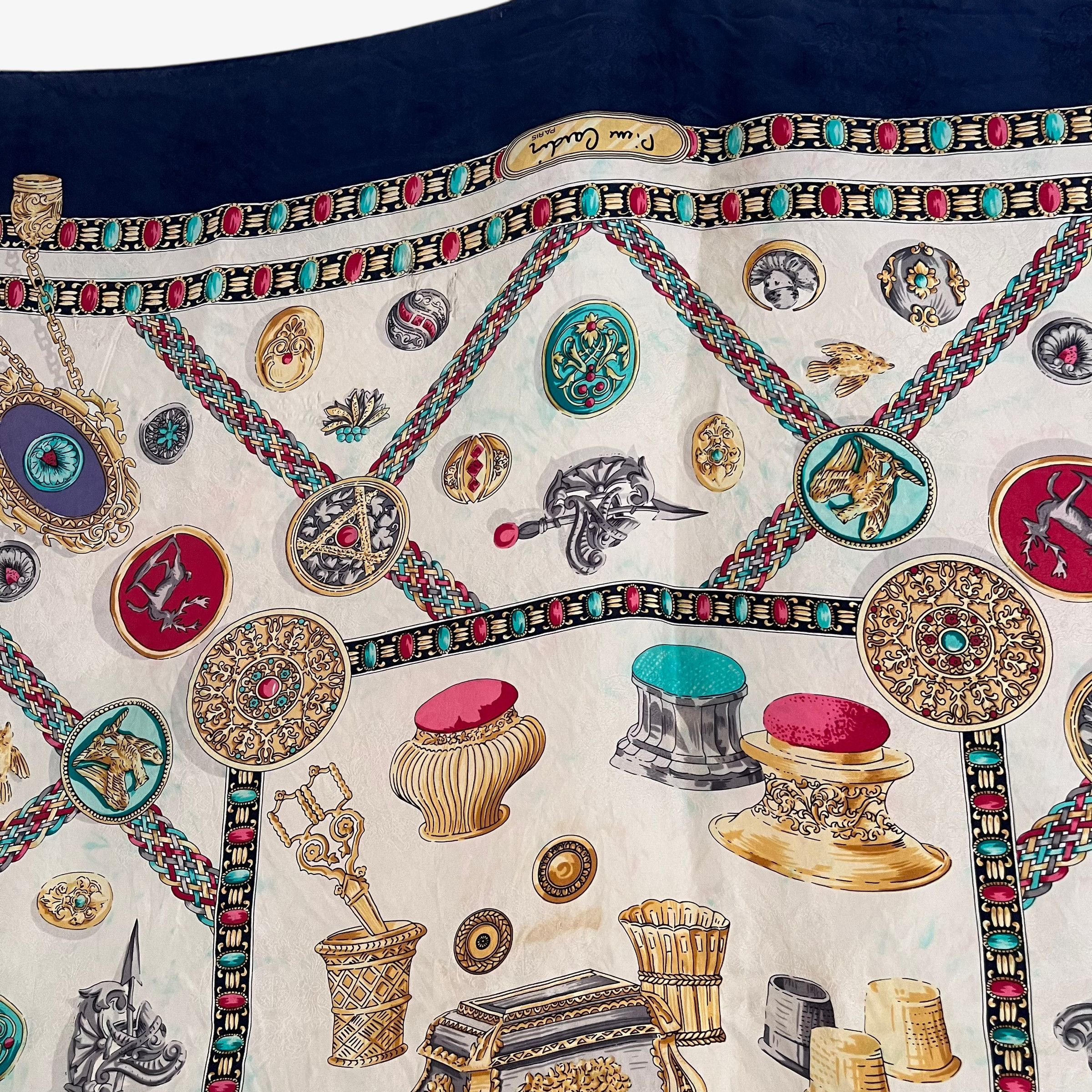 Pierre Cardin Vintage 90s Pierre Cardin Jewelled Print Silk Scarf Size ONE SIZE - 5 Thumbnail