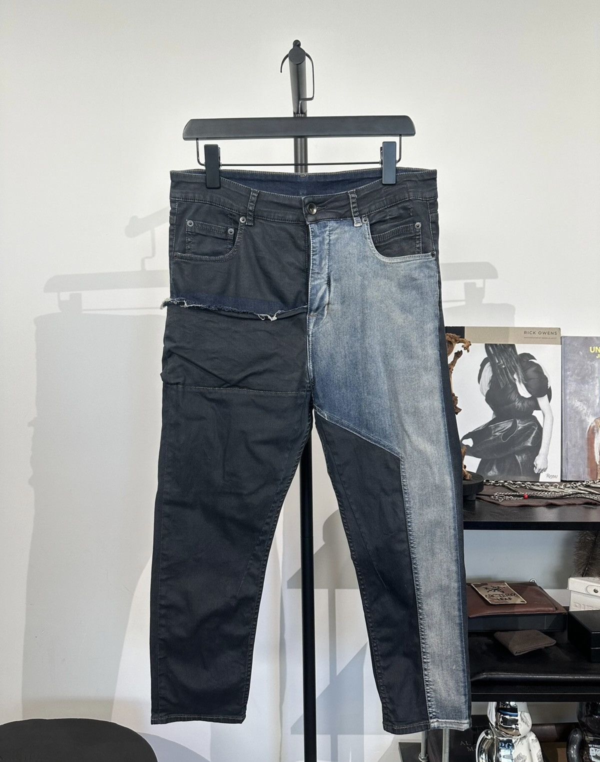Rick Owens Rick Owens Waxed Canvas & Denim Patchwork Cropped Pants Size US 33 - 1 Thumbnail