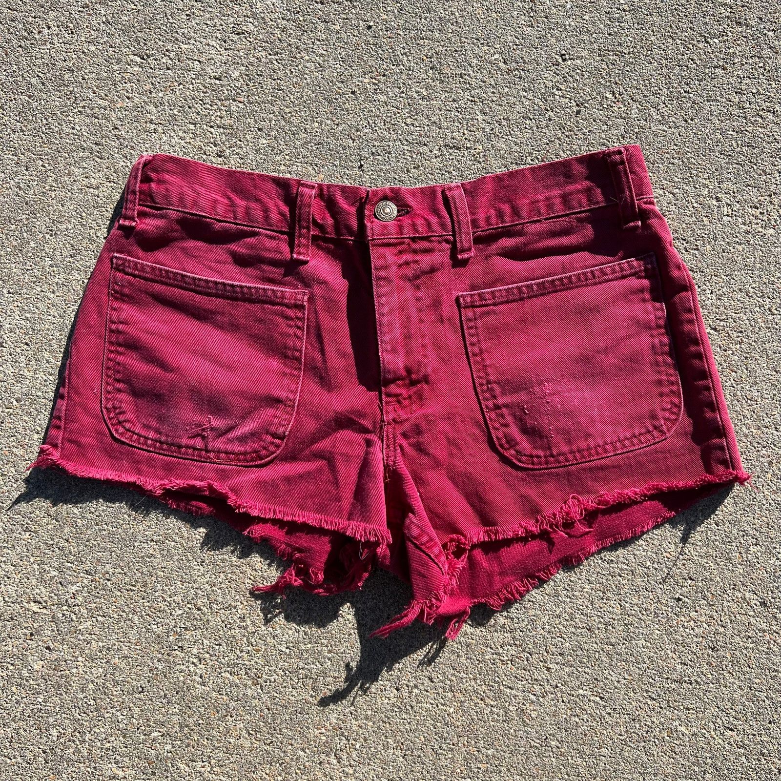 image of Levis 60S Maroon Levi’S Big E White Tab Cut Off Jean Shorts Size 6 in Red, Women's