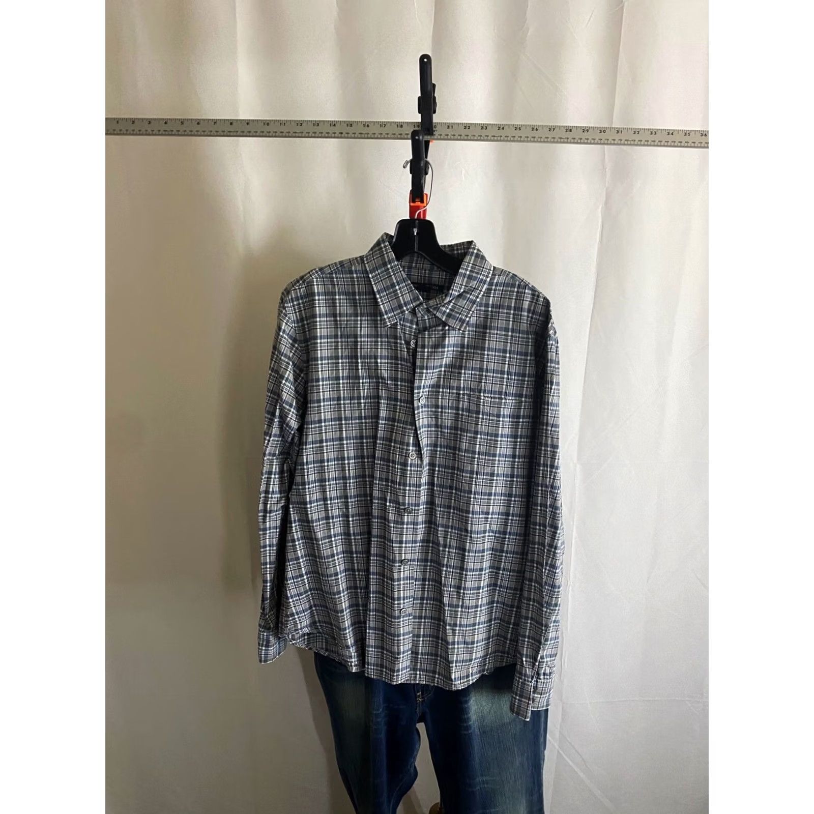 John Varvatos John Varvatos Shirt Long Sleeve Gray Blue Plaid Large L 16 x 34/35 Mens Button-Up Size US L / EU 52-54 / 3 - 2 Thumbnail