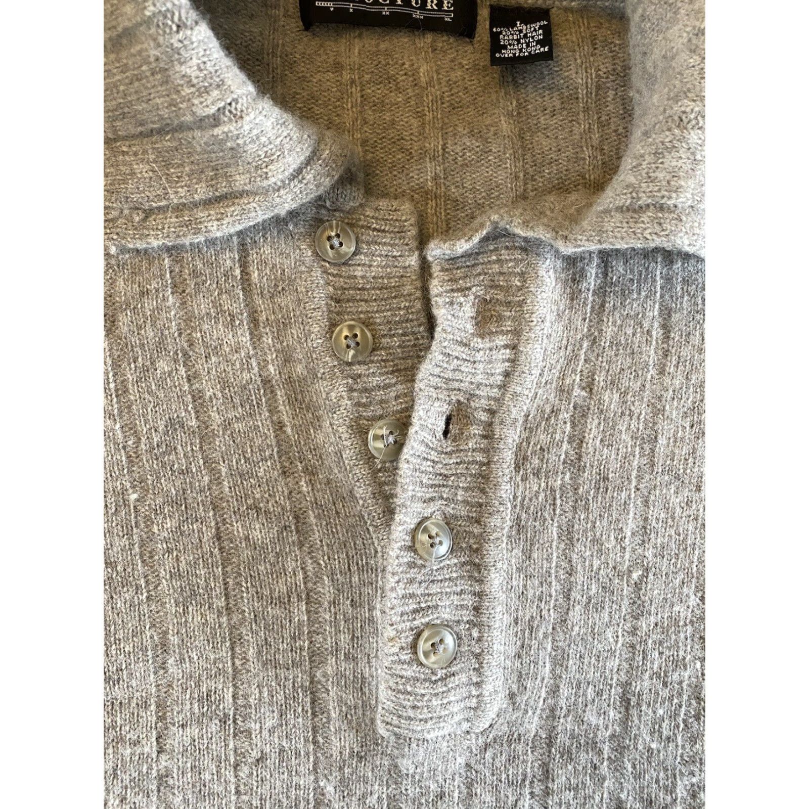 Vintage Structure Men’s Size L Henley Sweater Lambswool Rabbit Hair Collared Beige Mens Size US L / EU 52-54 / 3 - 7 Thumbnail