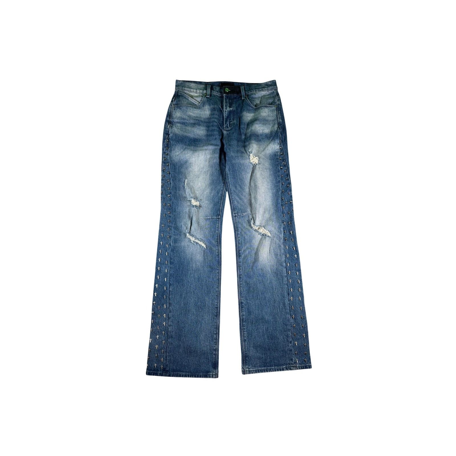 Rta RTA "Flared Flooded Metal Cross" Light Wash Jeans Size US 32 / EU 48 - 1 Thumbnail