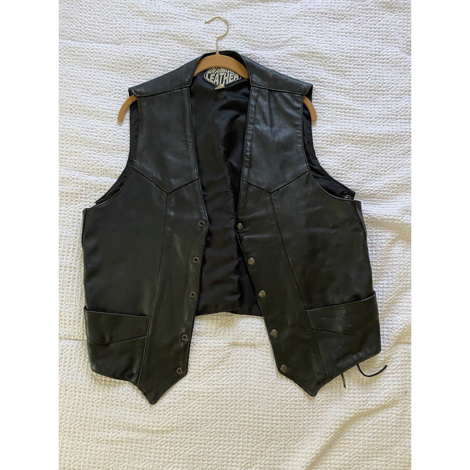 Other Vintage Diamond Leather Men’s Vest, Sz Xxl Black Early 80’s Size US XXL / EU 58 / 5 - 1 Thumbnail