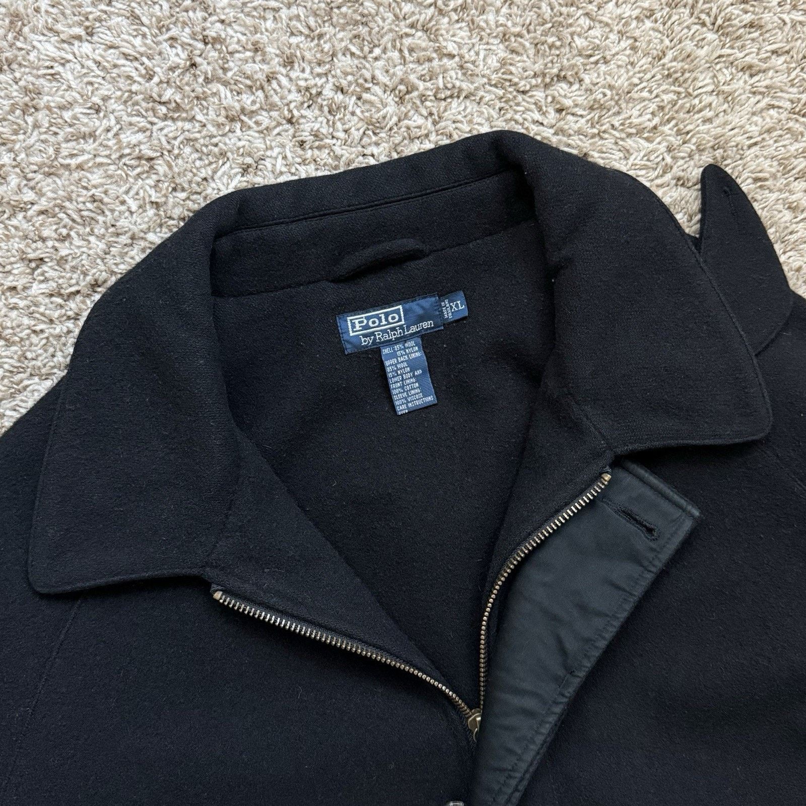 Polo Ralph Lauren × Ralph Lauren Vintage Polo Ralph Lauren Black Wool Pea Coat Zip Up Jacket Size US XL / EU 56 / 4 - 3 Thumbnail