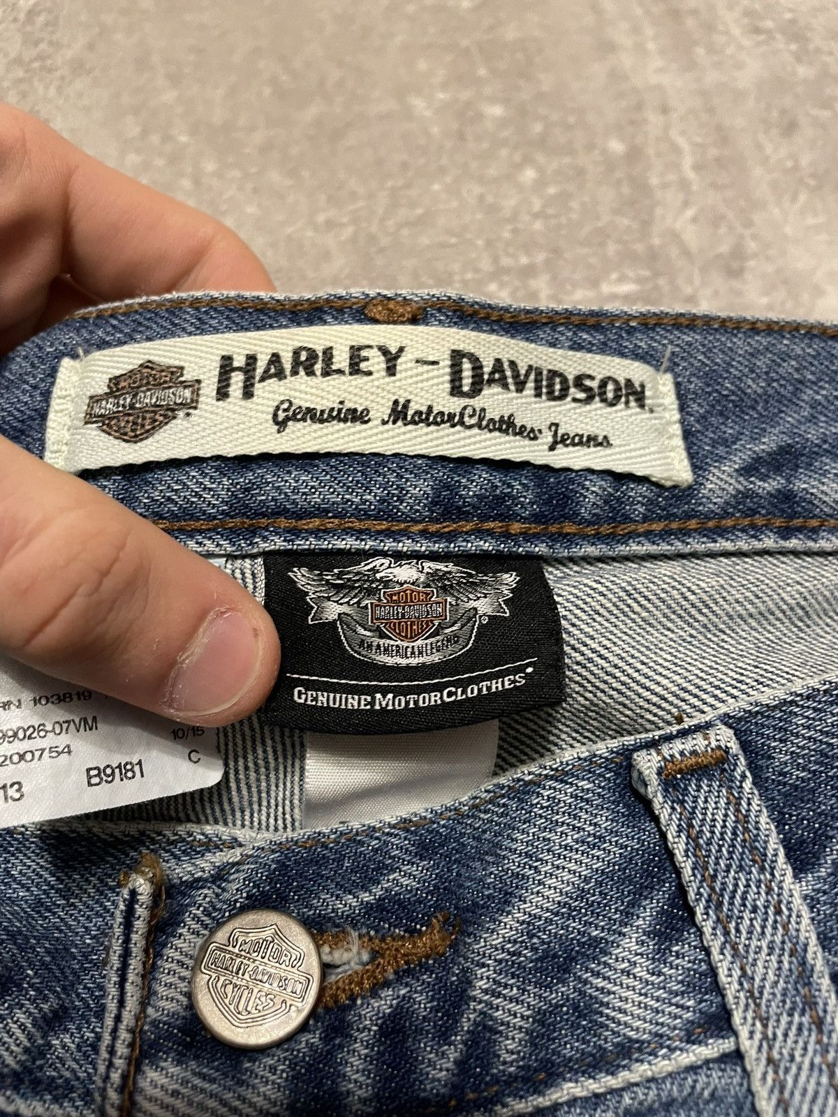 Harley Davidson × Vintage Vintage Harley Davidson Buggy Blue Denim Jeans Y2K 34/30 Size US 34 / EU 50 - 12 Thumbnail