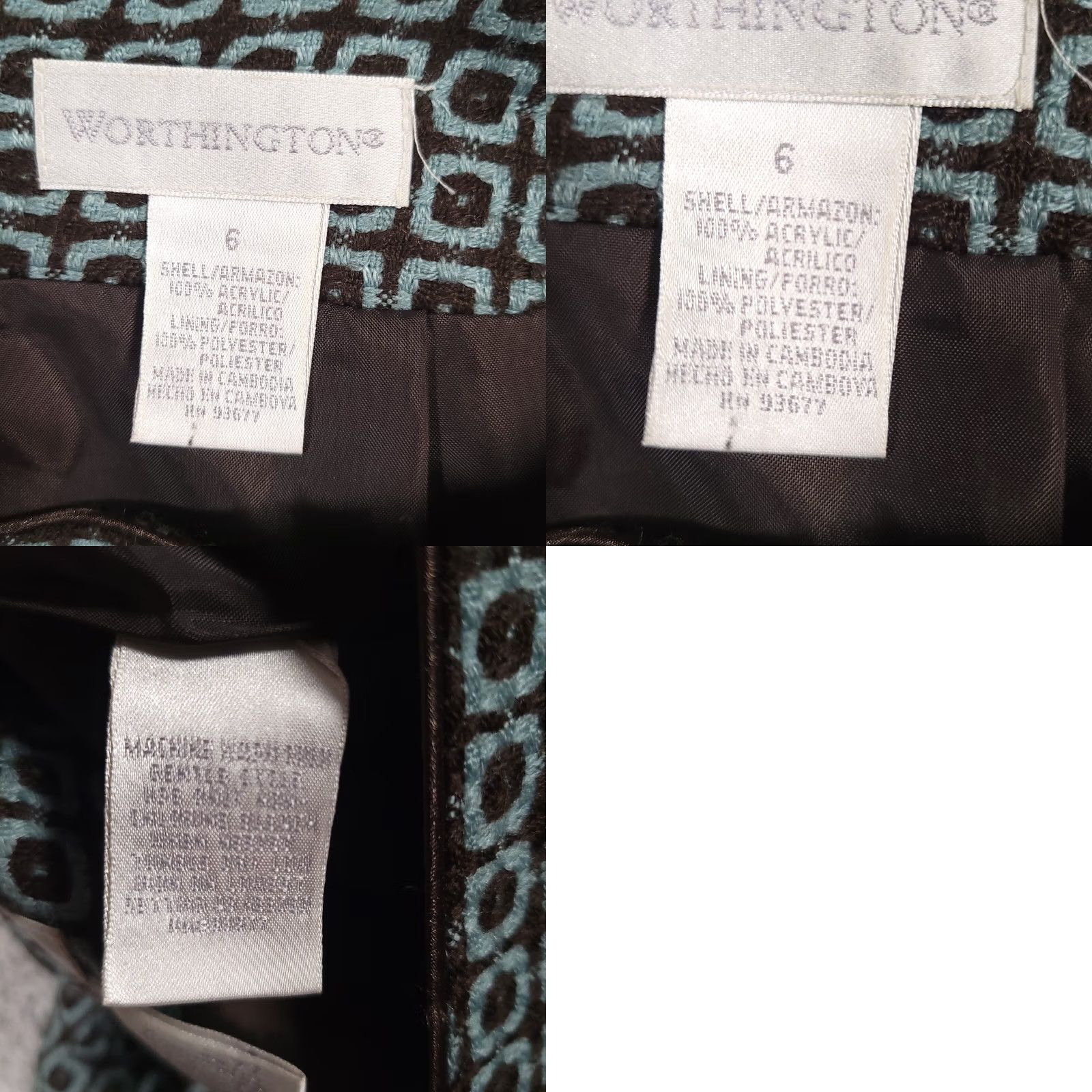 Worthington Worthington Skirt Women's 6 Teal Brown Lined Knit Geometric Pockets Zip Pencil Skirt Size 28" / US 6 / IT 42 - 9 Thumbnail