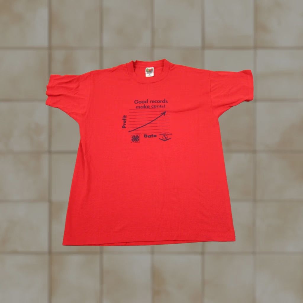 Fruit Of The Loom VINTAGE Shirt Mens Large Red Fruit of the Loom Profit Data Made in USA Good Record Cents 80s 90s USA Size US L / EU 52-54 / 3 - 1 Thumbnail