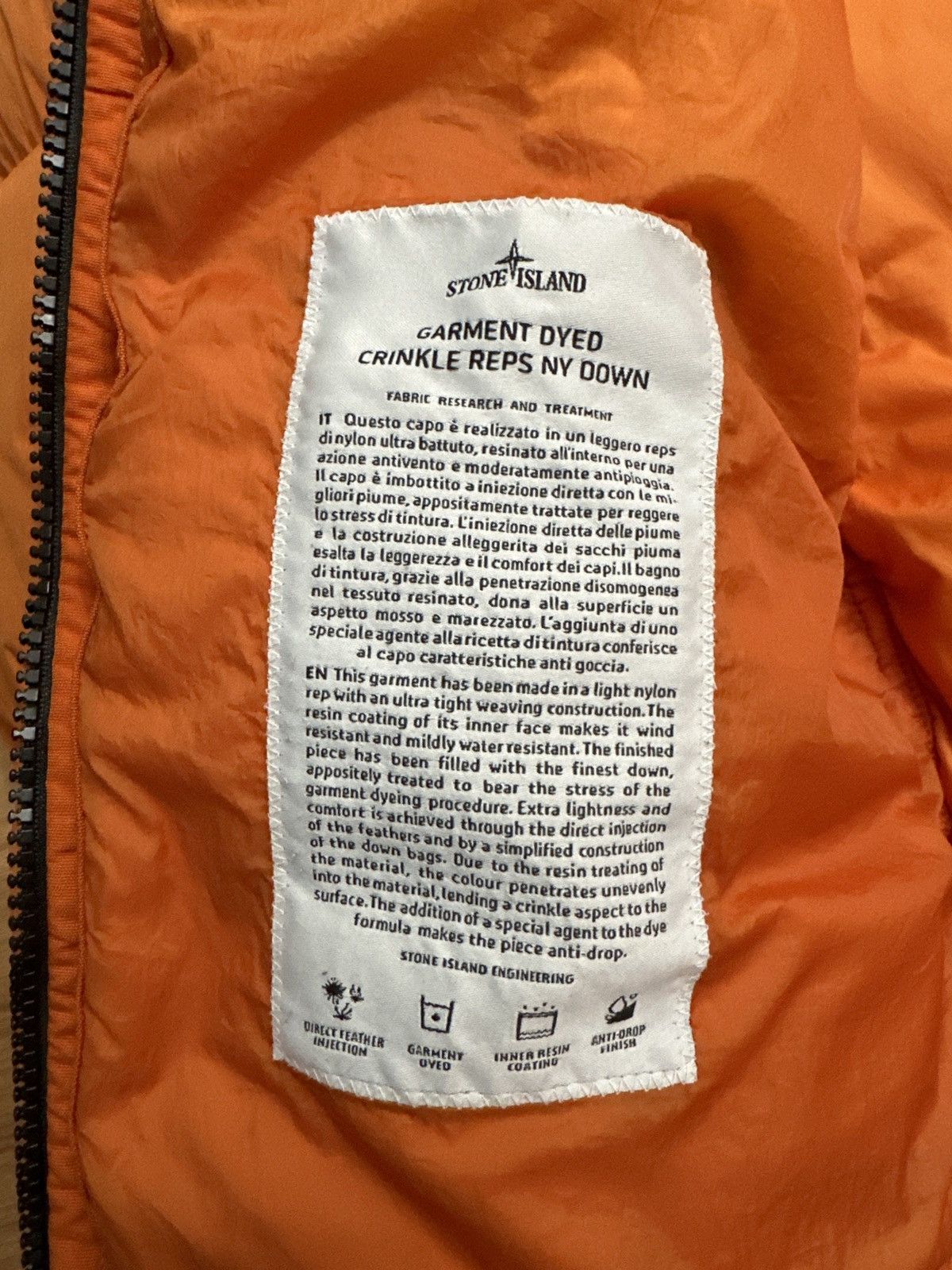 Stone Island Stone Island Orange Down Garment Dyed Crinkle Reps Jacket Size US M / EU 48-50 / 2 - 4 Thumbnail