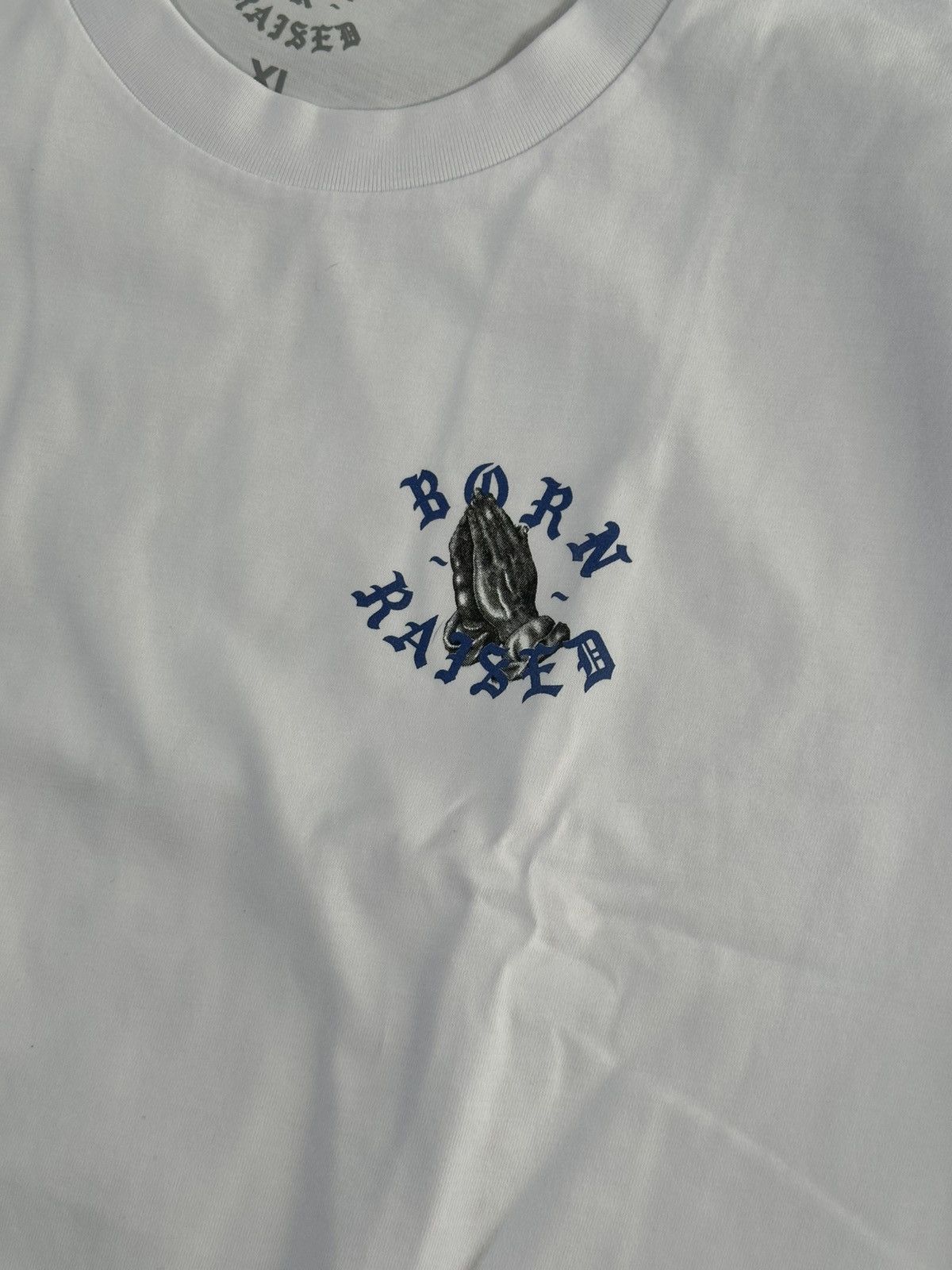 Born X Raised BORN X RAISED Praying Hands Rocker Tee White Blue Size XL Size US XL / EU 56 / 4 - 2 Thumbnail