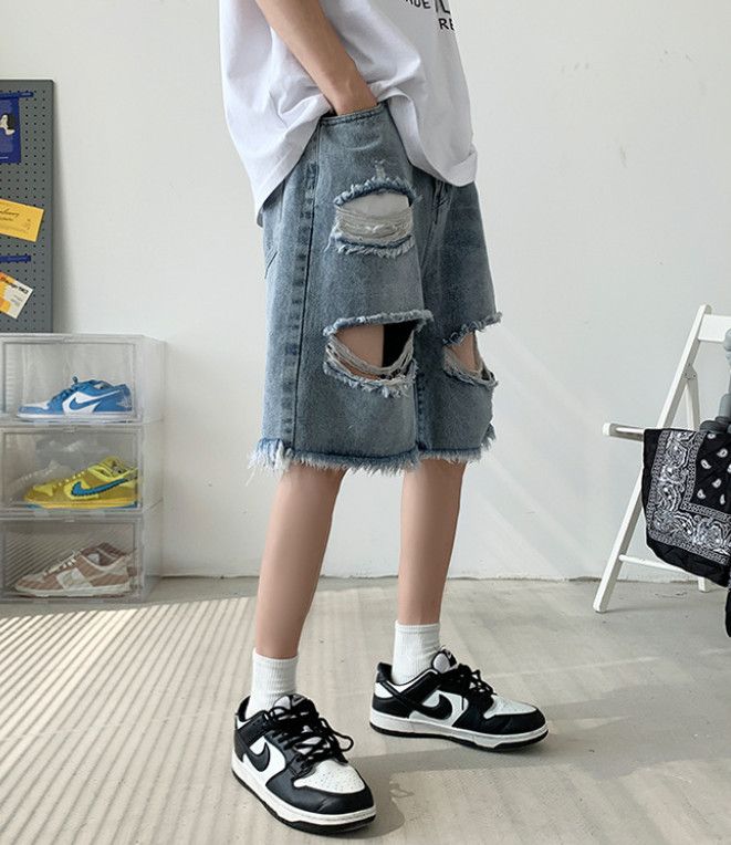 Japanese Brand Men's retro ripped and frayed denim shorts Size US 32 / EU 48 - 4 Thumbnail