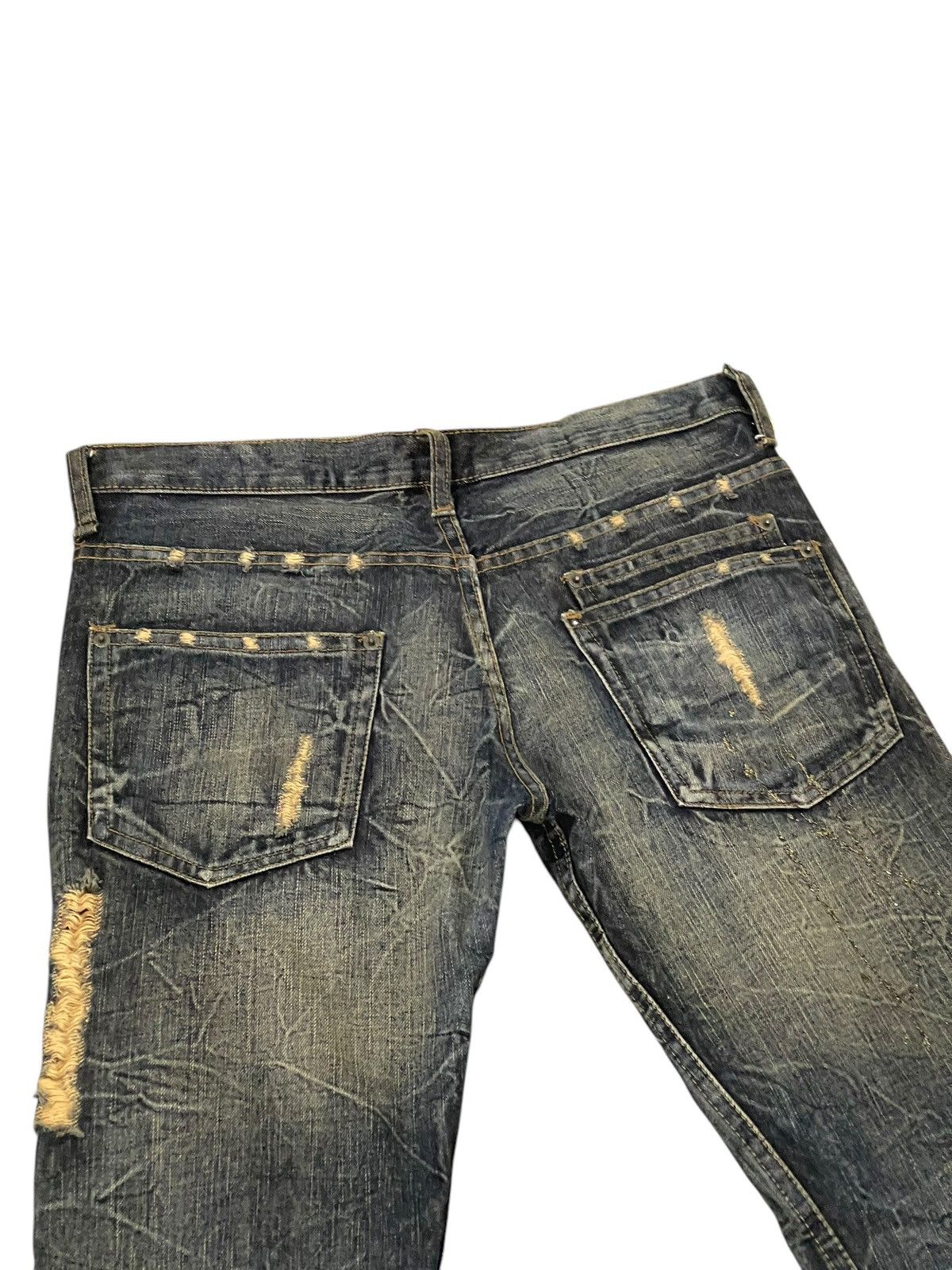 Japanese Brand Slight Flare Jeans K.U.I. Distress Low Rise Boot Cut 8🟦 Size US 33 - 18 Thumbnail