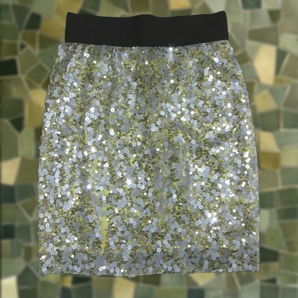 Robert Rodriguez Robert Rodriguez Mini Sequin Cocktail Skirt Women Size 6 Yellow Silver Black 100% Polyester Size 28" / US 6 / IT 42 - 1 Thumbnail