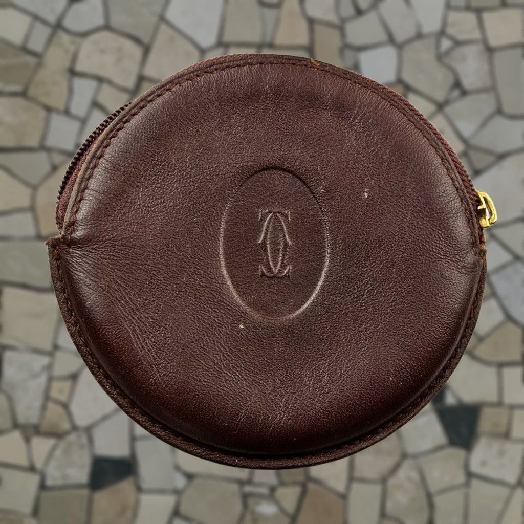 Cartier Cartier Leather Pouch Wallet Burgundy Women Circle Coin Bag Leather Wallet Size ONE SIZE - 1 Thumbnail