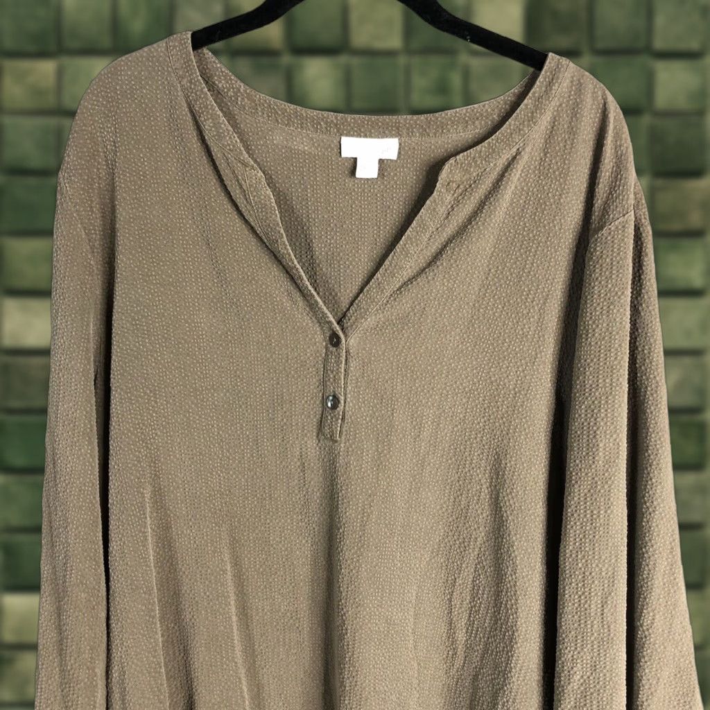 J. Jill PureJill Dress Women XL Taupe Textured Tencel Boho Lagenlook Oversized Shirt Dress Size XL / US 12-14 / IT 48-50 - 1 Thumbnail