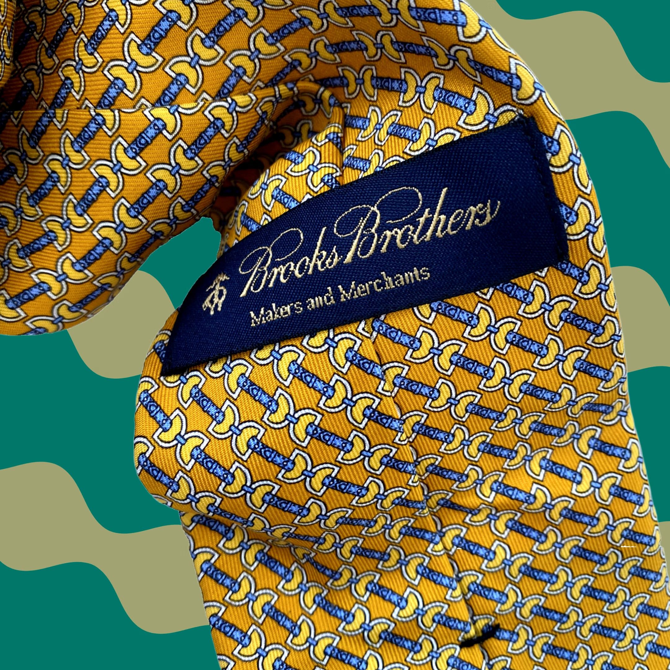 Vintage Brooks Brothers Tie Mens Gold Horsebit Medallion Silk Makers Ivy Trad, Men's