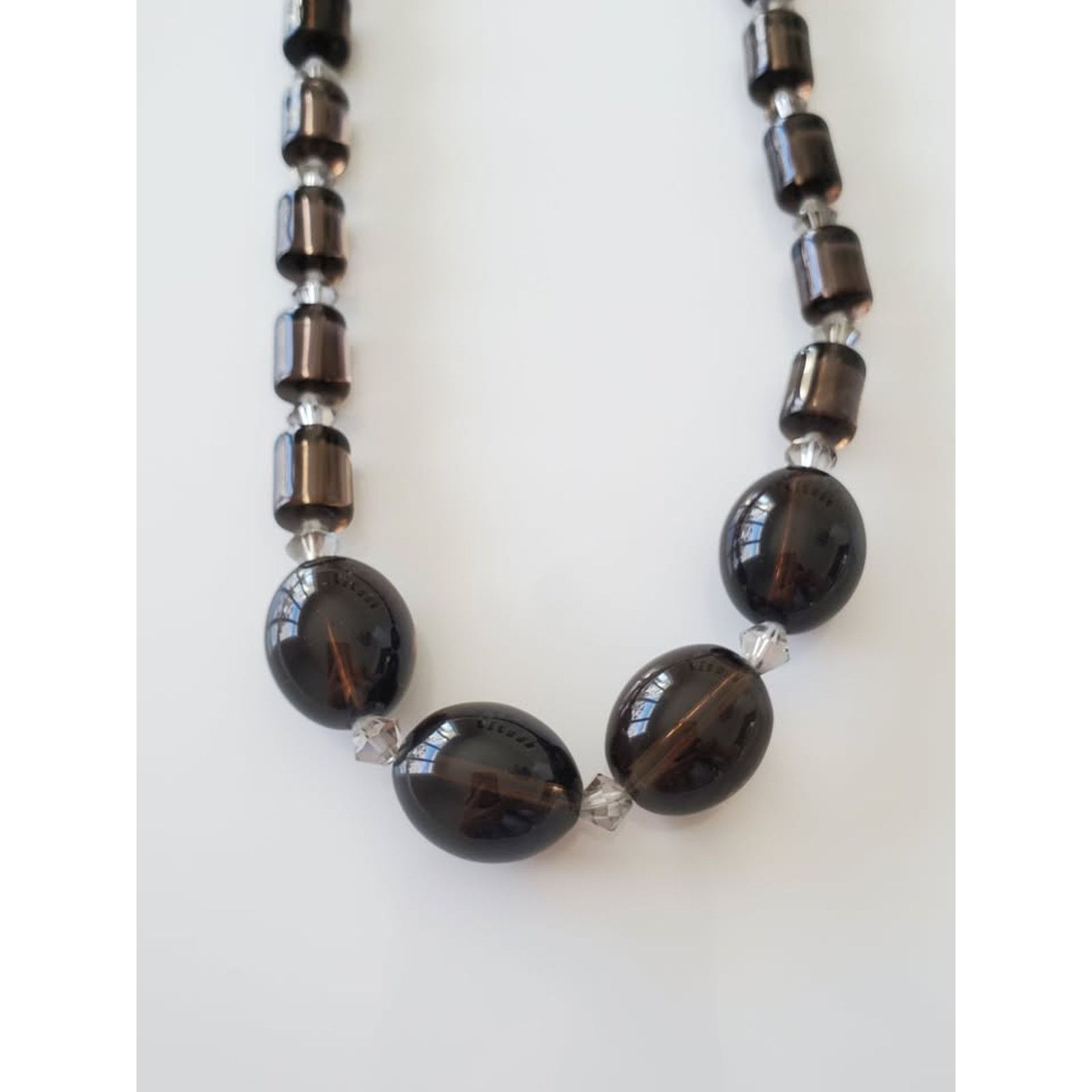 Other Smokey Glass Beaded Necklace Sterling Amethyst Box Clasp Size ONE SIZE - 5 Thumbnail