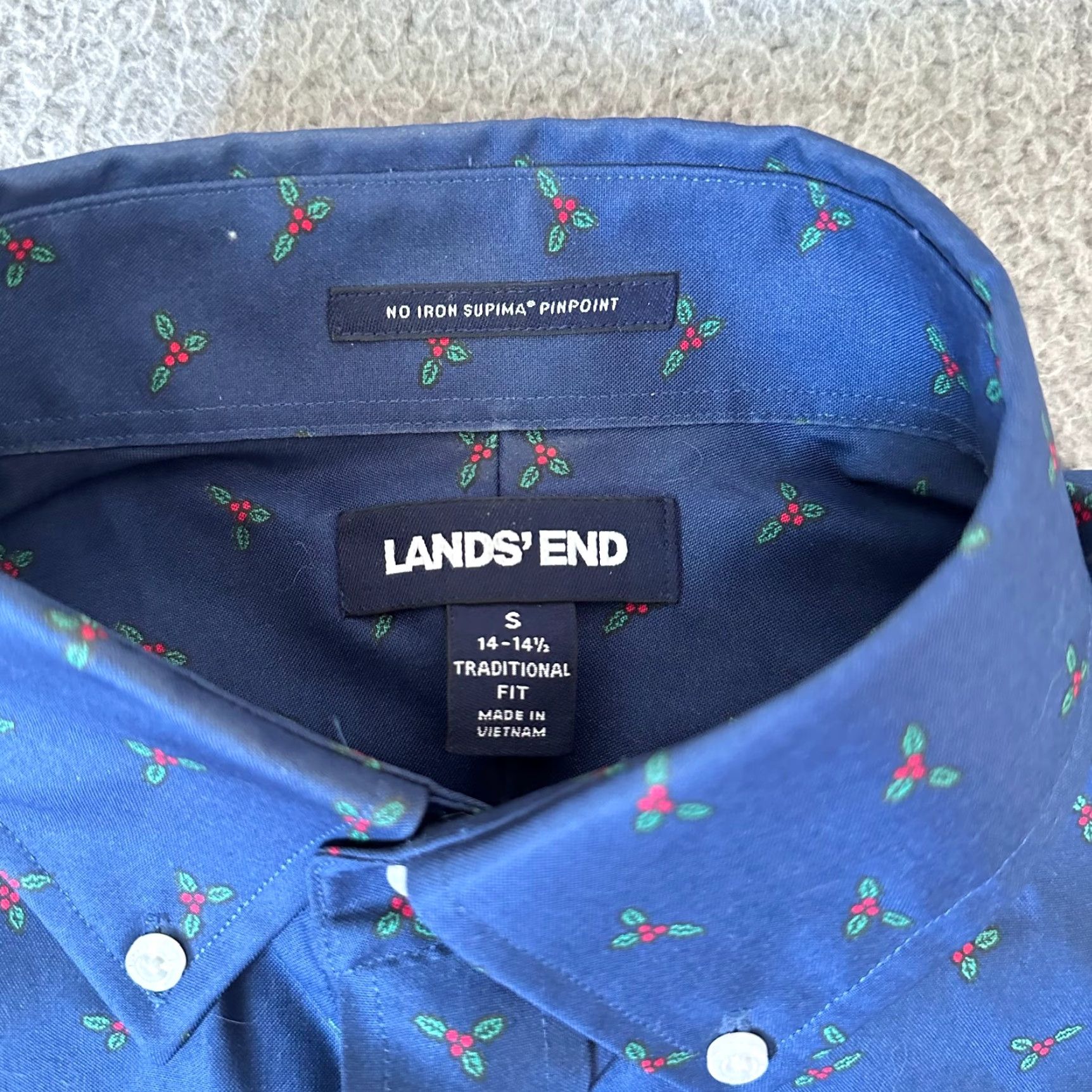 Lands' End Lands' End Shirt Adult Small Blue Supima Cotton Mistletoe AOP 90s Button Up Mens Size US S / EU 44-46 / 1 - 5 Thumbnail